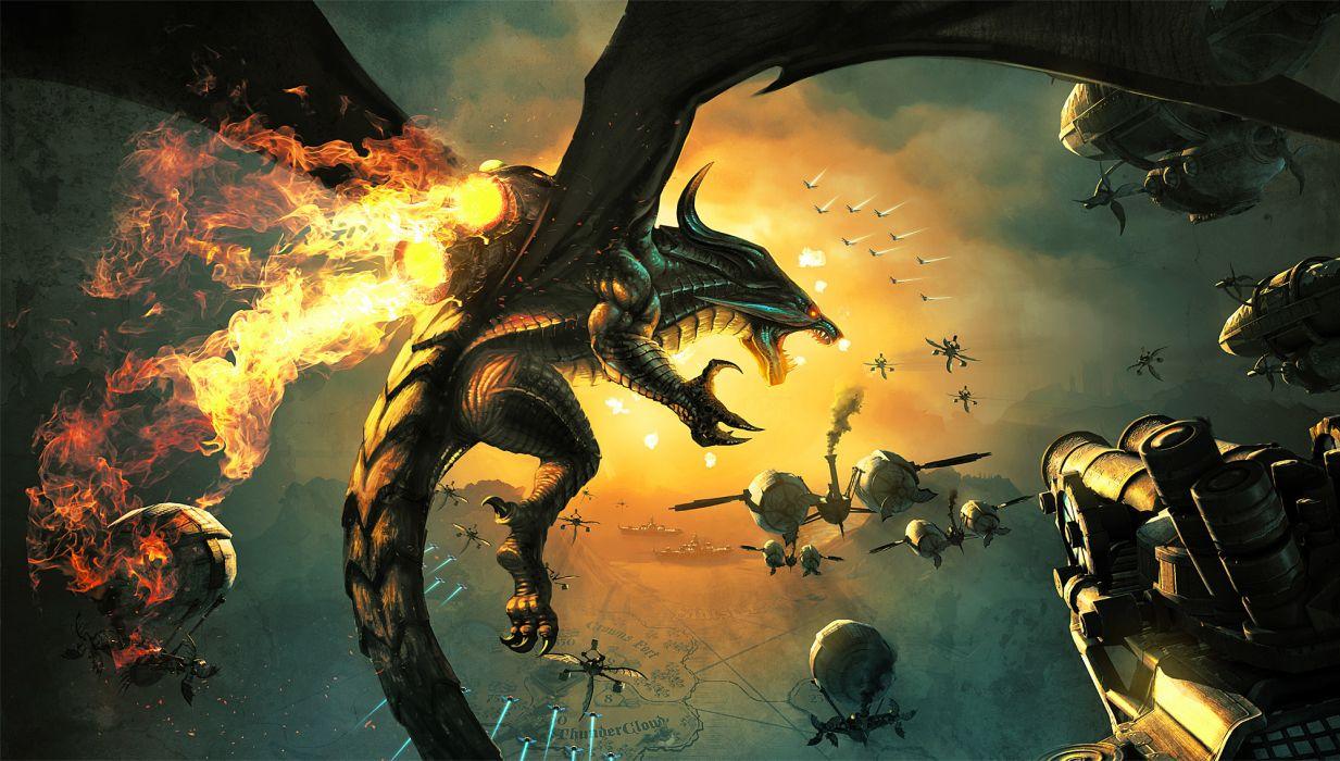 1233x700 Dragon war battle Steampunk Technics Flight Wings Fantasy wallpaperx1135