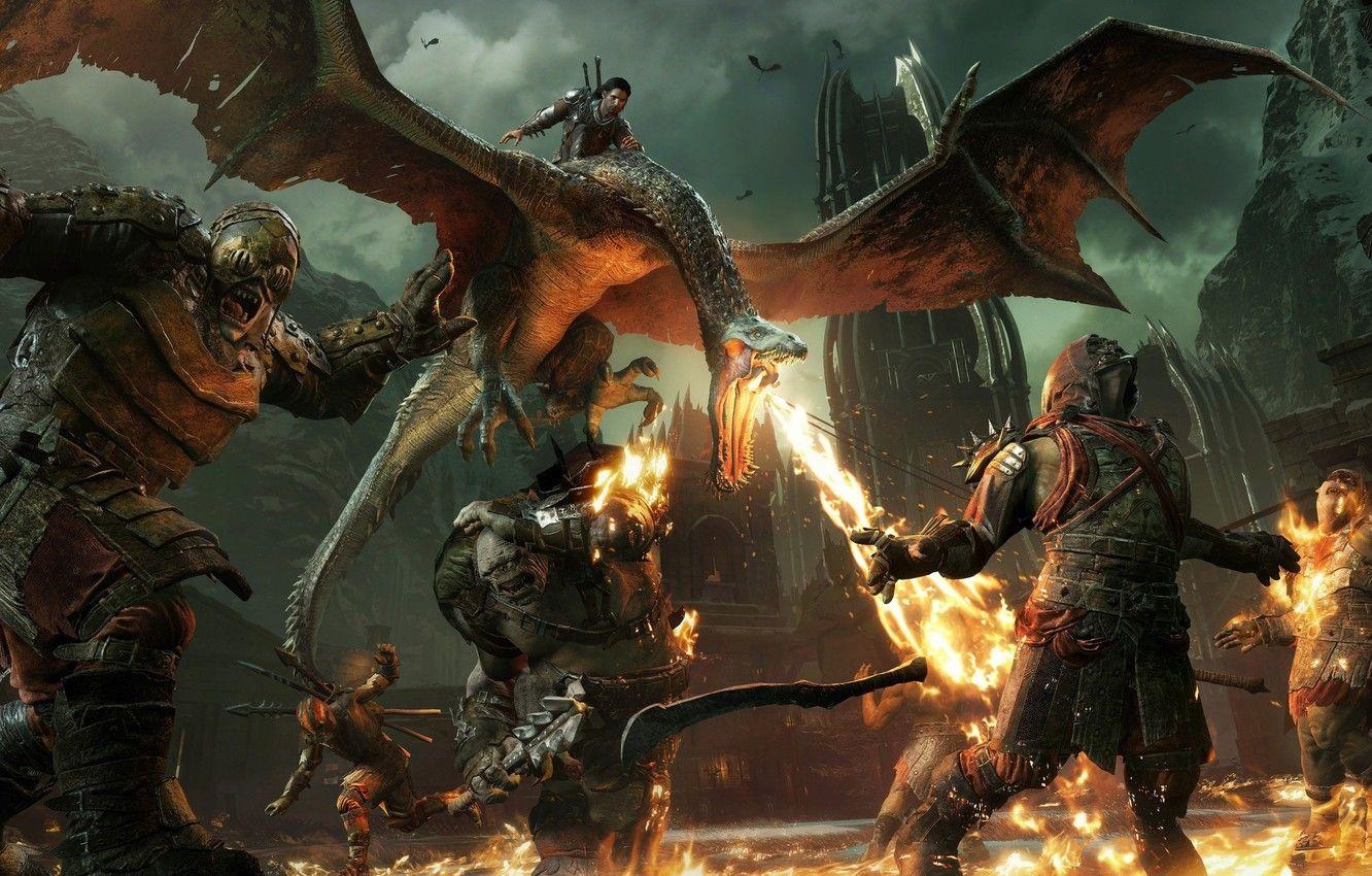 1332x850 Wallpaper Fire, Flame, Game, Armor, Man, Dragon, Warrior, Spark, Middle Earth Shadow Of War, Trll, Nazgûl Image For Desktop, Section игры