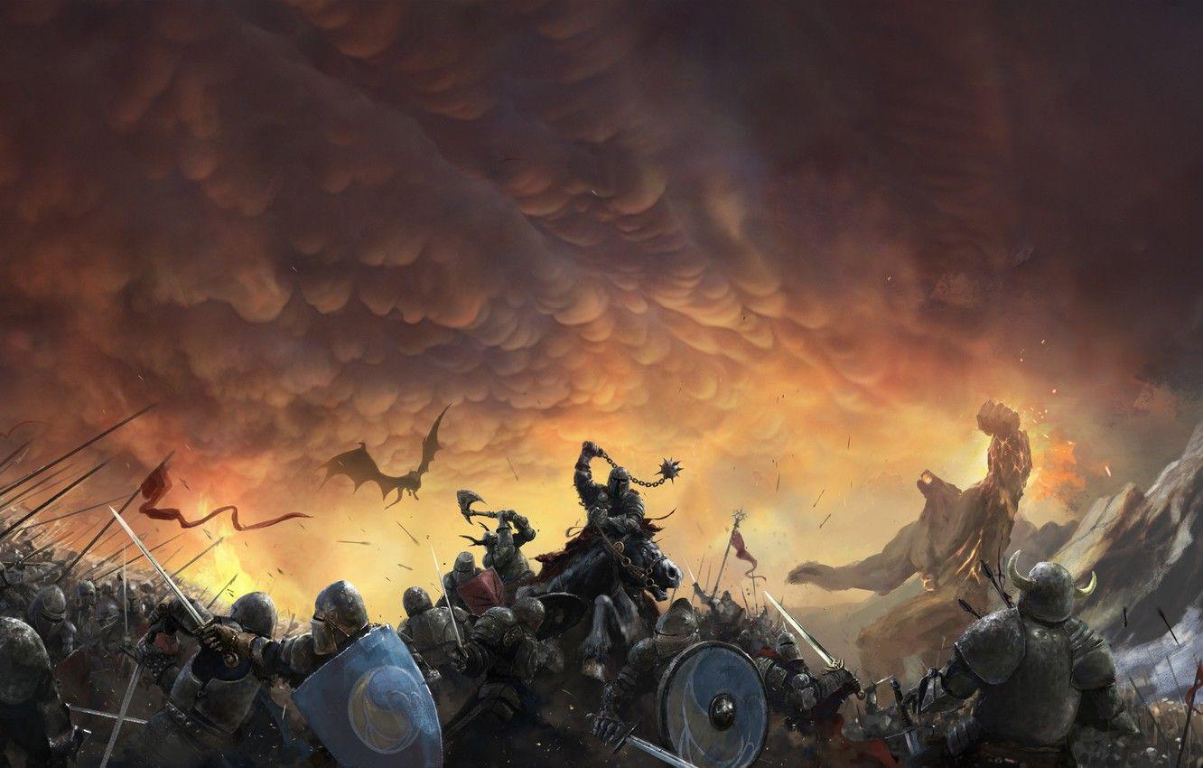 1332x850 Wallpaper The sky, Dragon, War, Armor, Clouds, Battle, Soldiers, Knights, Battle, Fantasy, Clouds, Sky, Dragon, Fiction, War, War image for desktop, section фантастика