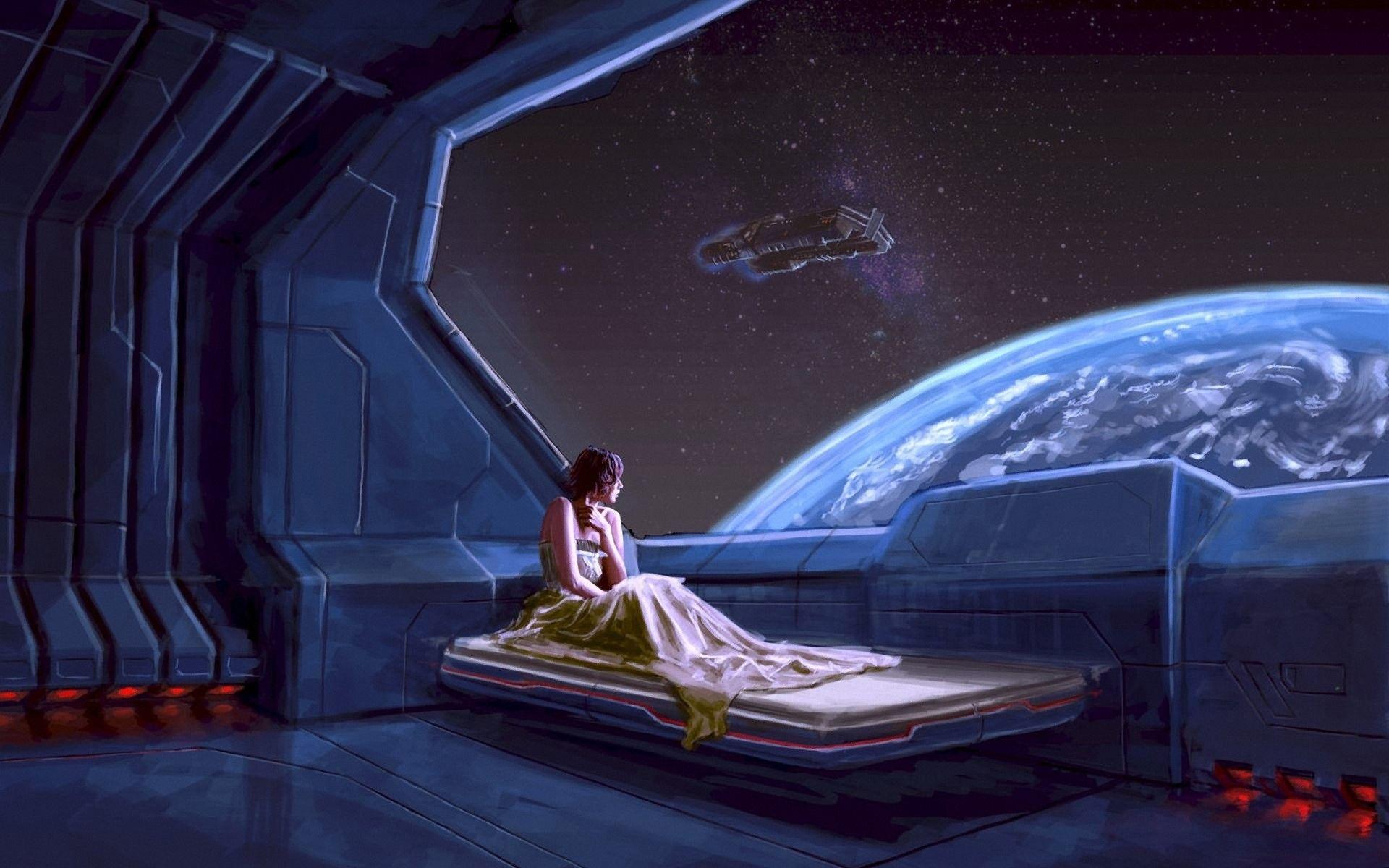 1920x1200 women, outer space, futuristic, planets, fantasy art, artwork wallpaper