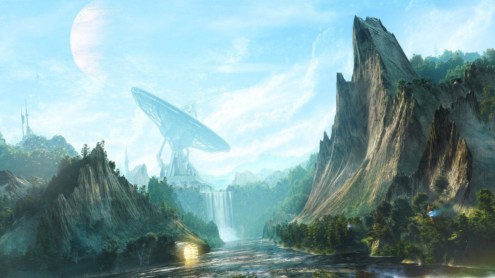 1920x1080 satellite dish, Futuristic, Waterfall HD Wallpaper / Desktop and Mobile Image & Photo