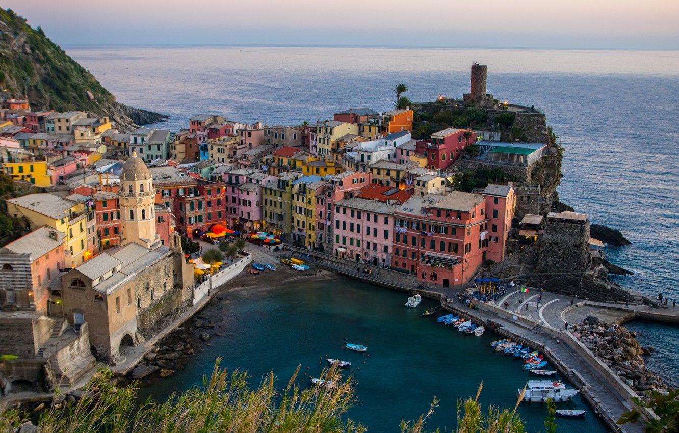 1332x850 Wallpaper sea, city, coast, home, boats, Italy, Bay, sea, landscape, Italy, coast, panorama, beautiful, houses, Vernazza, Liguria image for desktop, section город