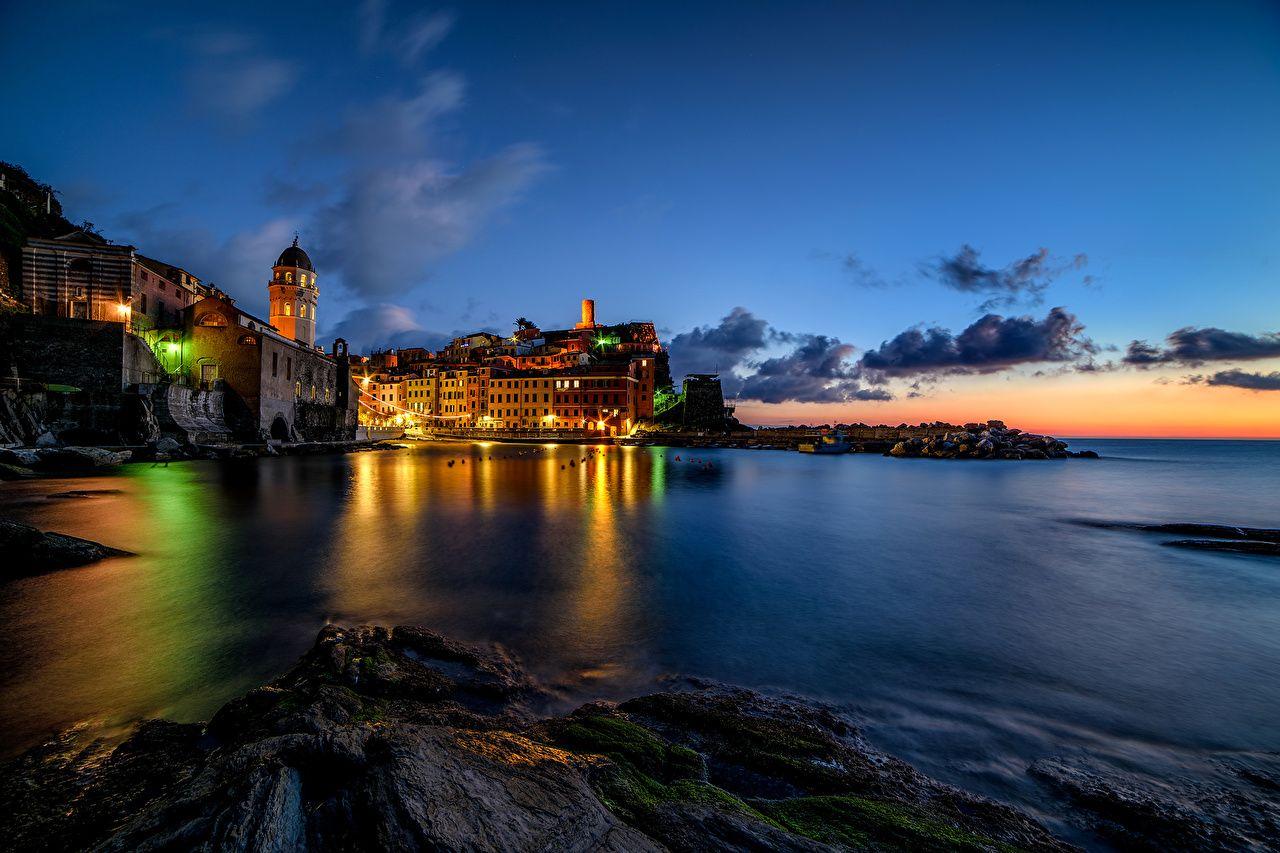 1280x853 Desktop Wallpaper Vernazza Cinque Terre park Italy Sea Sky Night