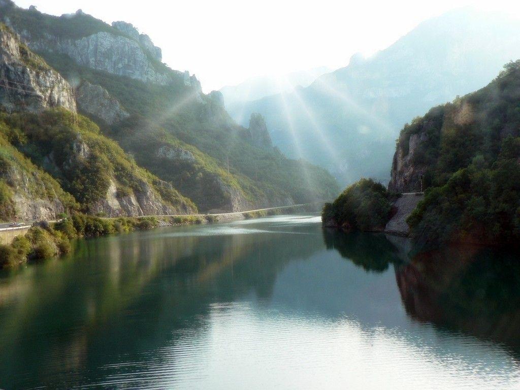 1024x768 Bosnia Tag wallpaper: Sunrise Bosna Mountains River Bosnia Forest