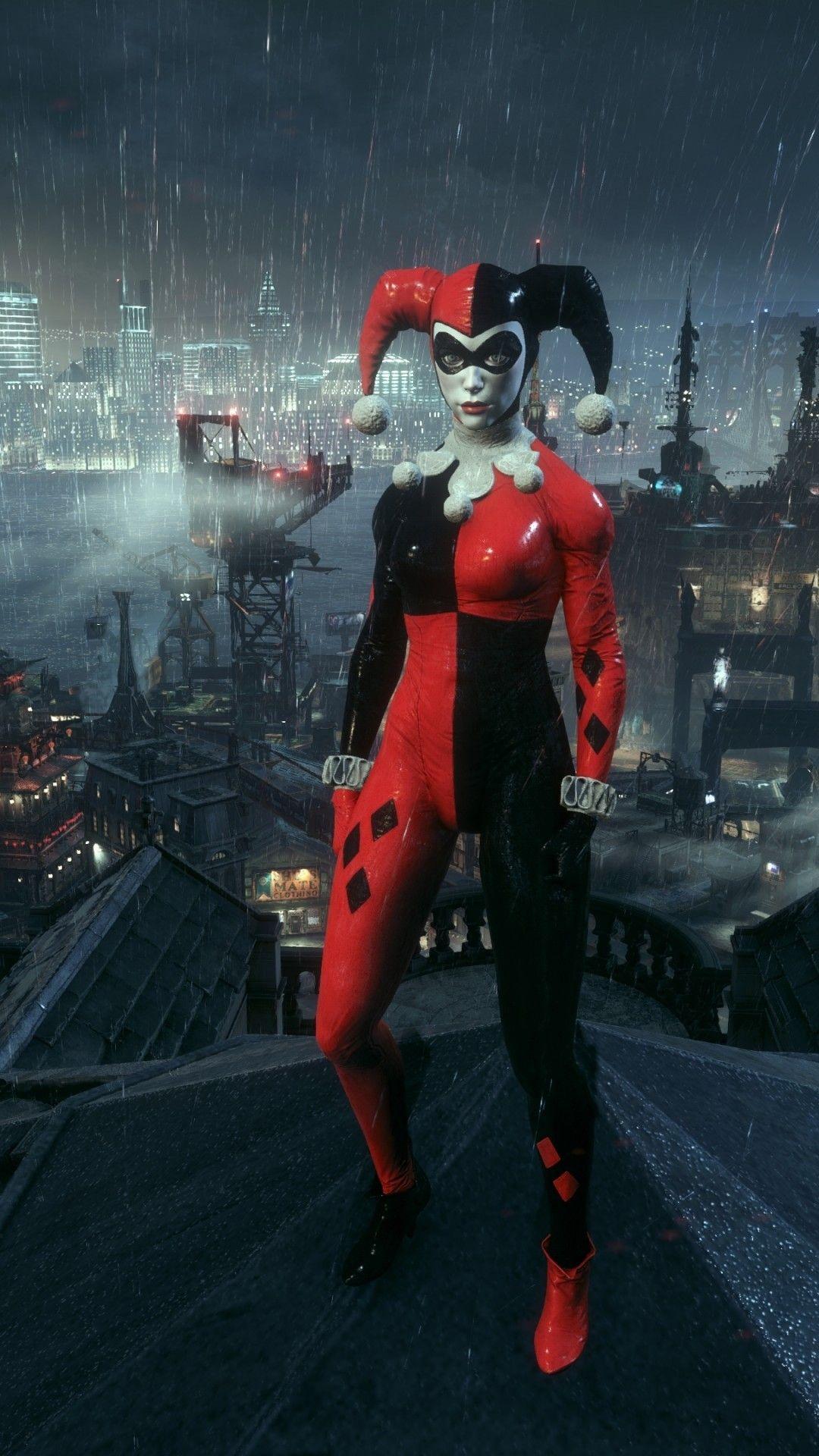 1080x1920 Download 1080x1920 Batman: Arkham Knight, Cityscape, Night, Harley Quinn Wallpaper for iPhone iPhone 7 Plus, iPhone 6+, Sony Xperia Z, HTC One