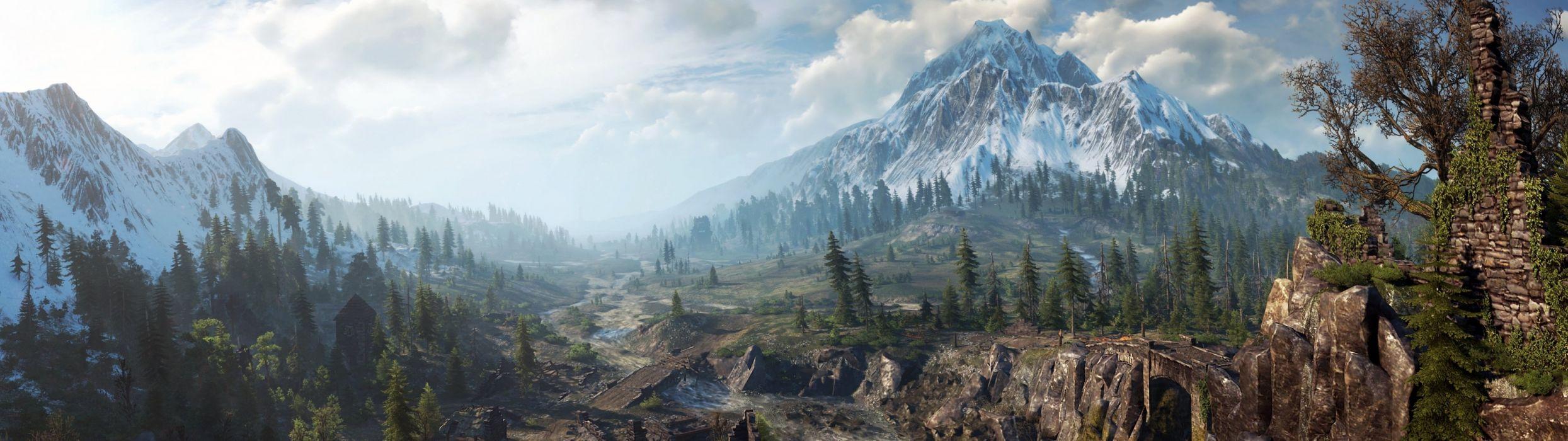 2489x700 WITCHER 3 WILD HUNT fantasy action fighting warrior dark poster dual multi wallpaperx1080