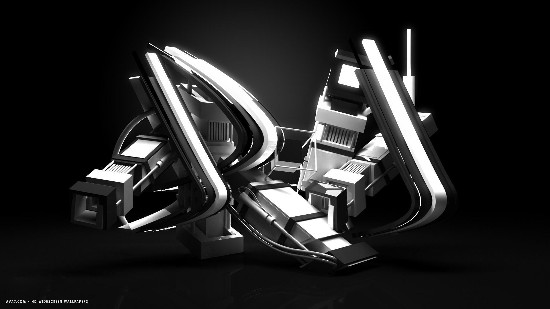 1920x1080 3D construction wires metal junk black white HD widescreen wallpaper / 3D background