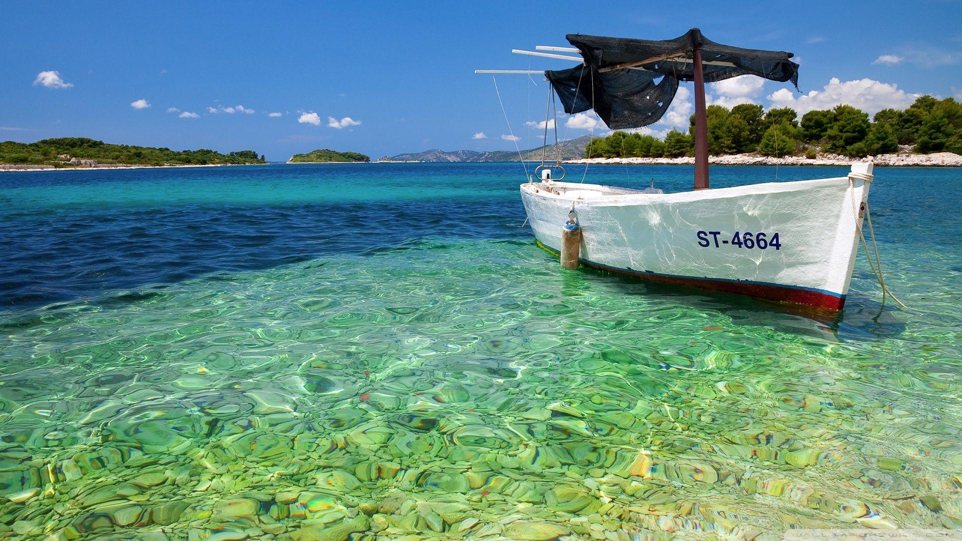 1920x1080 Download Boat On Tropical Beach Wallpaper 1920x1080