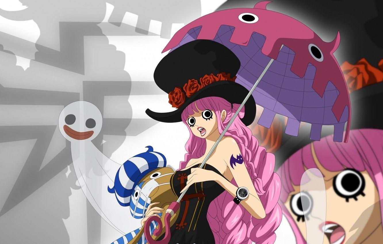 1332x850 Wallpaper girl, zombie, game, ghost, One Piece, pink hair, bear, long hair, hat, umbrella, anime, pretty, tattoo, bat, roses, cute image for desktop, section сёнэн