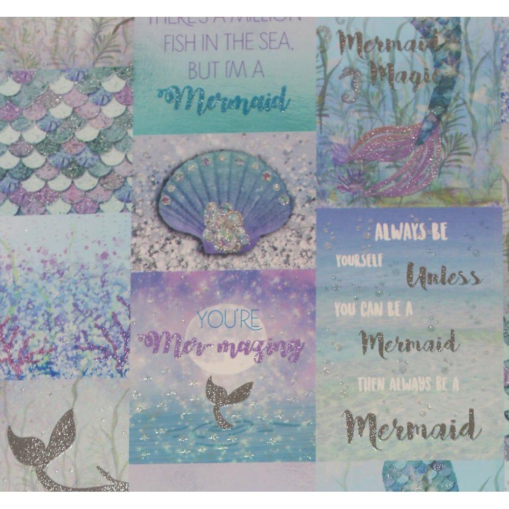 1000x1000 Arthouse Mermazing Ice Blue Glitter Mermaid Collage Shells Inspirational Quotes Wallpaper 698304