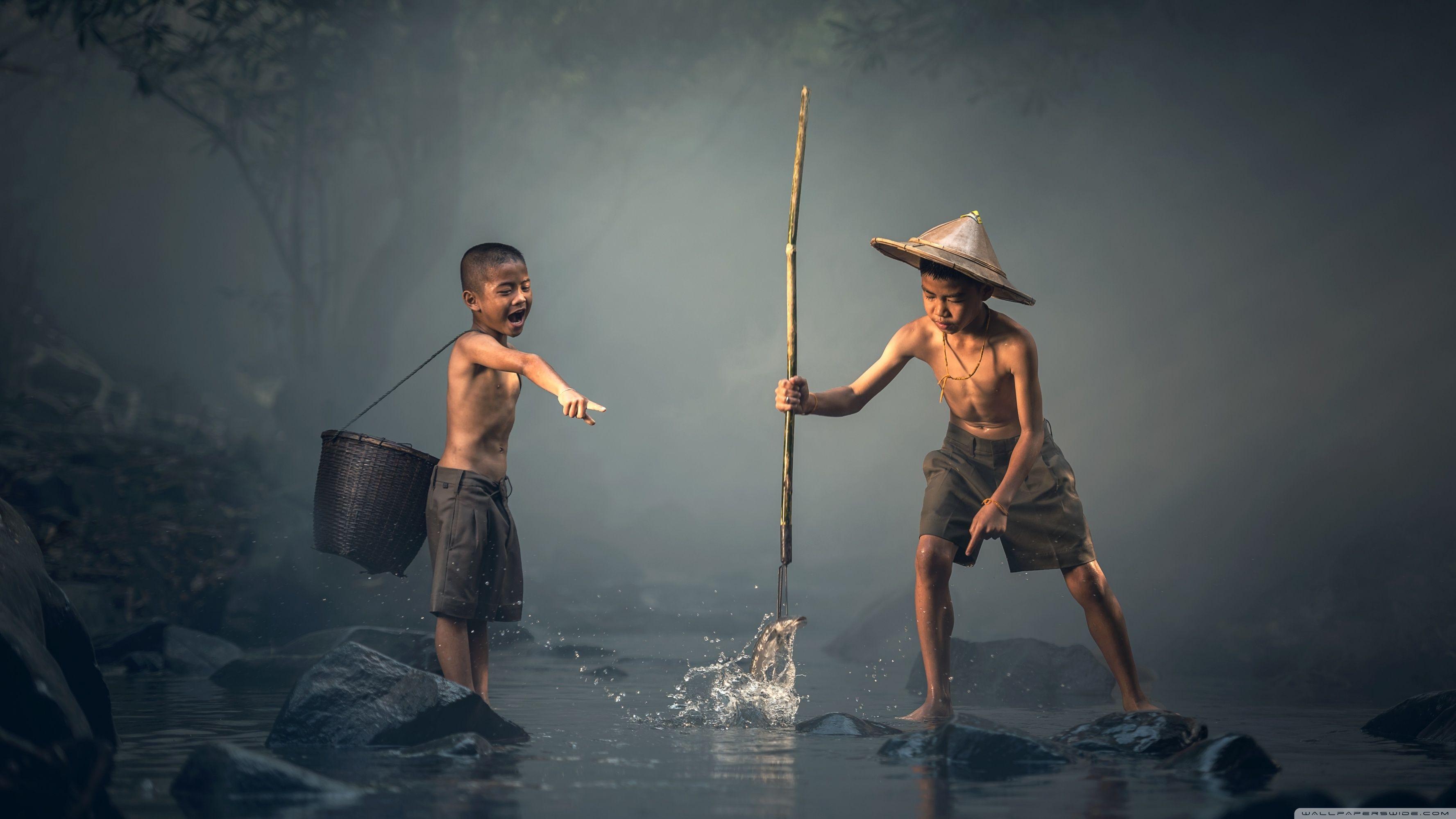 3554x1999 Boy Catching Fish with a Spear Ultra HD Desktop Background Wallpaper for 4K UHD TV : Widescreen & UltraWide Desktop & Laptop : Multi Display, Dual Monitor : Tablet