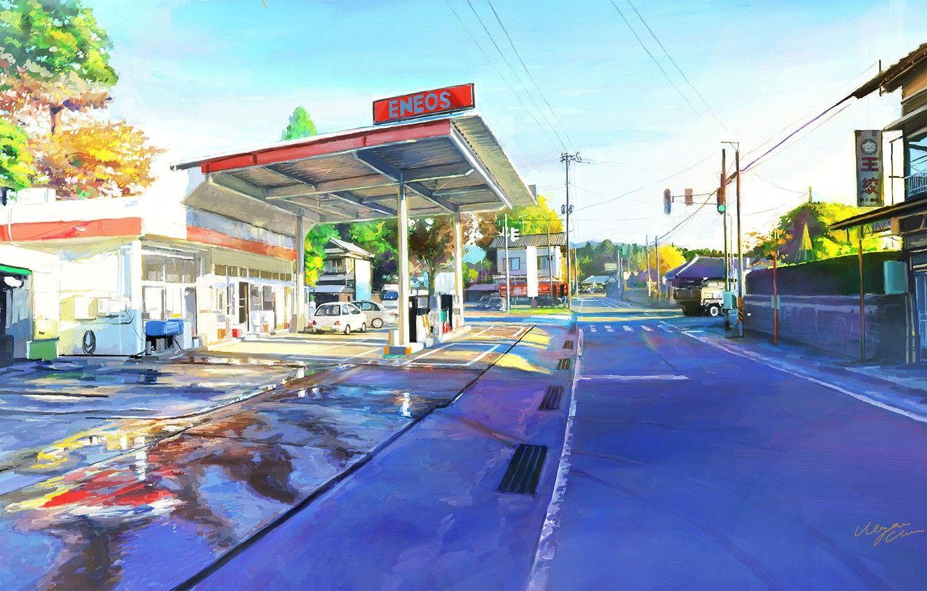 1332x850 Wallpaper road, street, Japan, day, art, Shitub Niigata, Agano image for desktop, section живопись