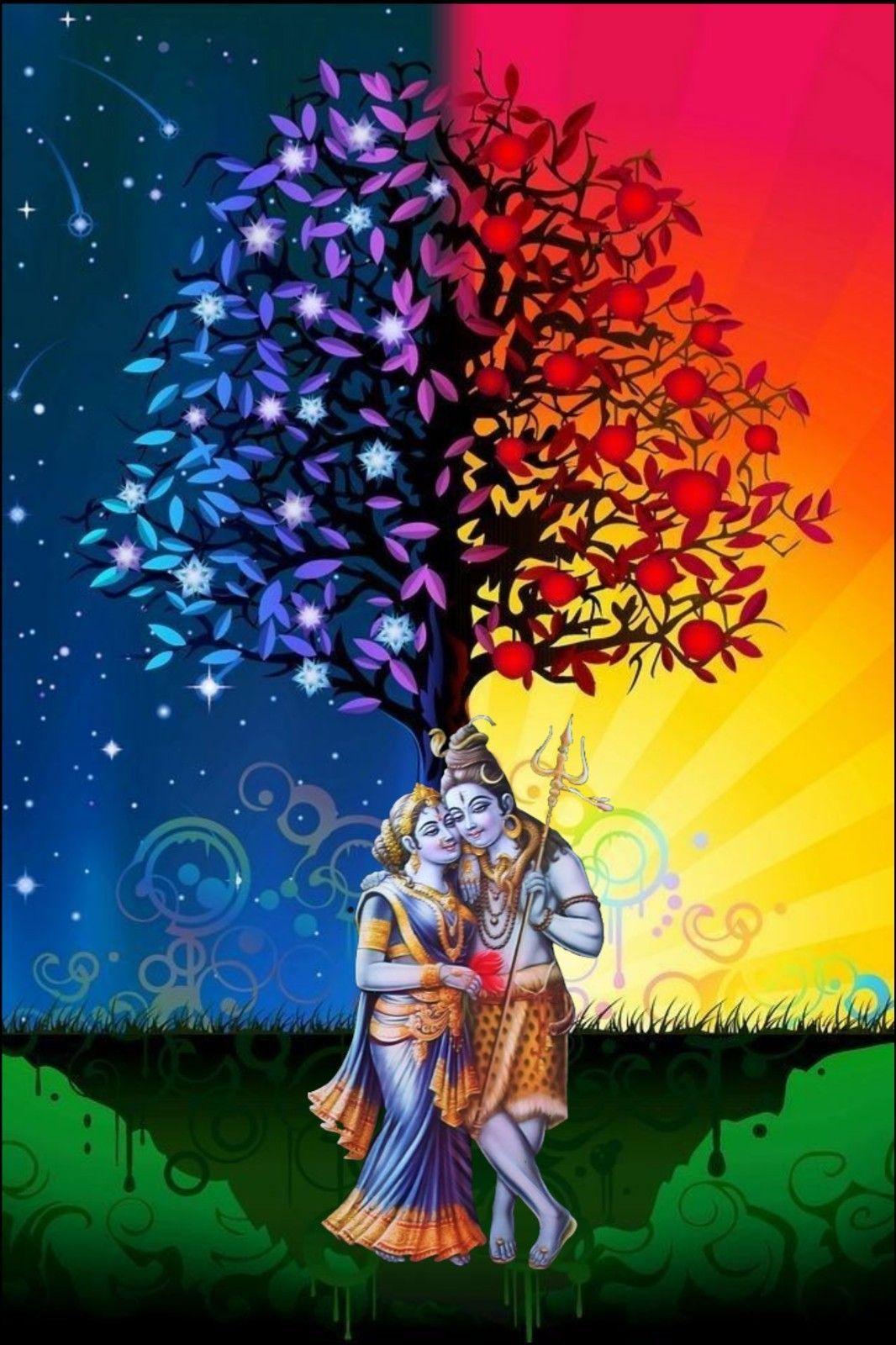 1066x1600 Lord Shiva and Parvati wallpaper in creative art painting. Lord shiva, Lord shiva painting, Nature art drawings