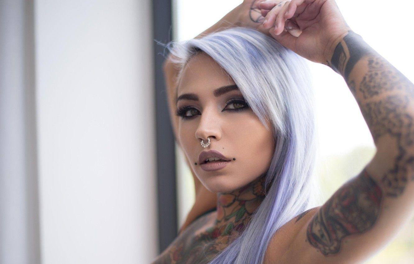 1332x850 Wallpaper Look, Sweetheart, Piercing, Tattoo, Tattoo, Suicide Girls, Fishball Suicide, Purple Hair, The Dream Mother In Law Image For Desktop, Section девушки