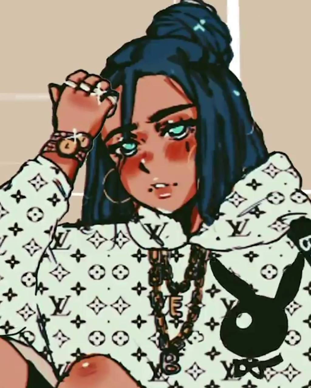 1024x1280 Billie Eilish Cartoon Wallpaper