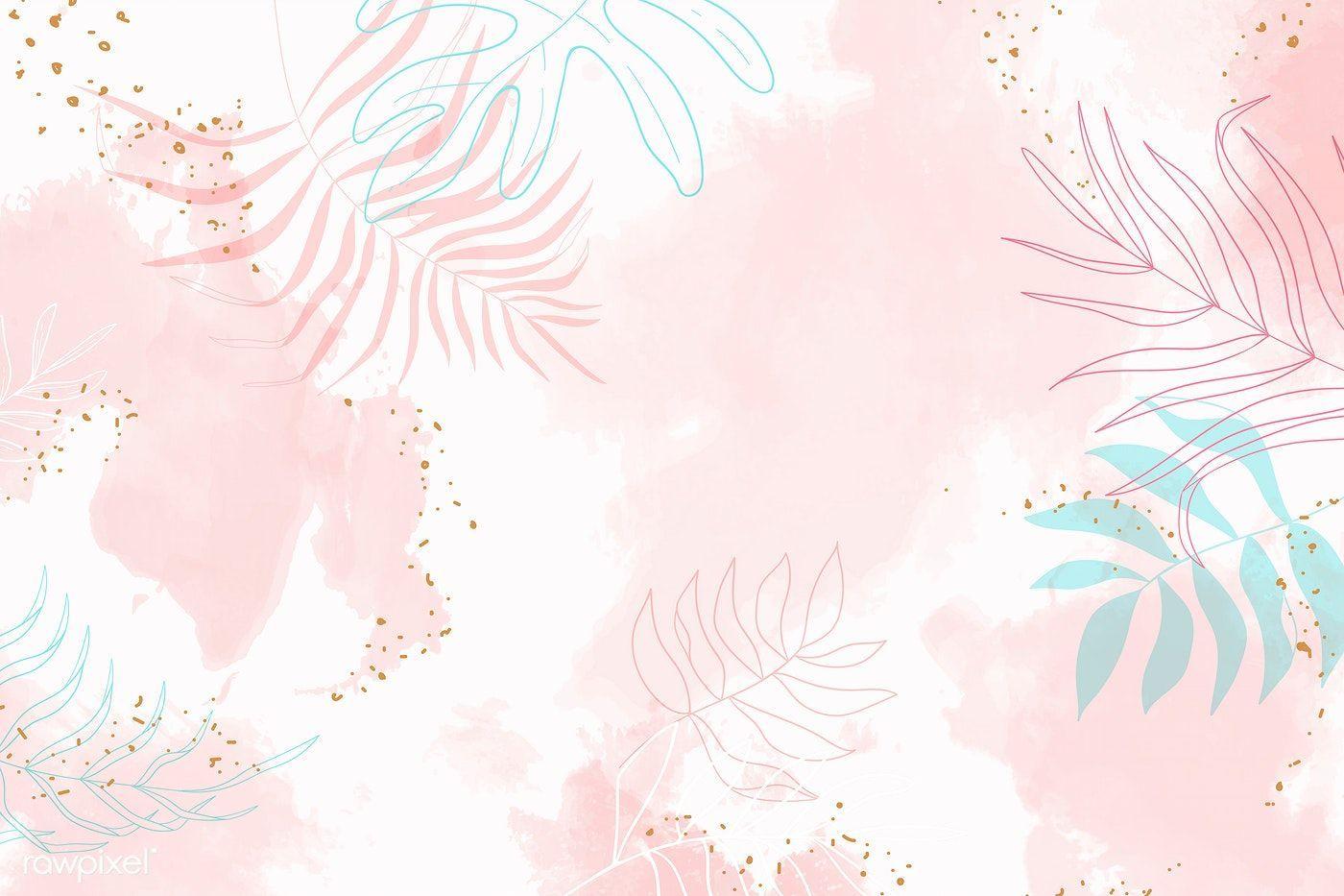 1400x933 Pink leafy watercolor background vector. premium image / Aum. Cute desktop wallpaper, Watercolor background, Pink wallpaper laptop