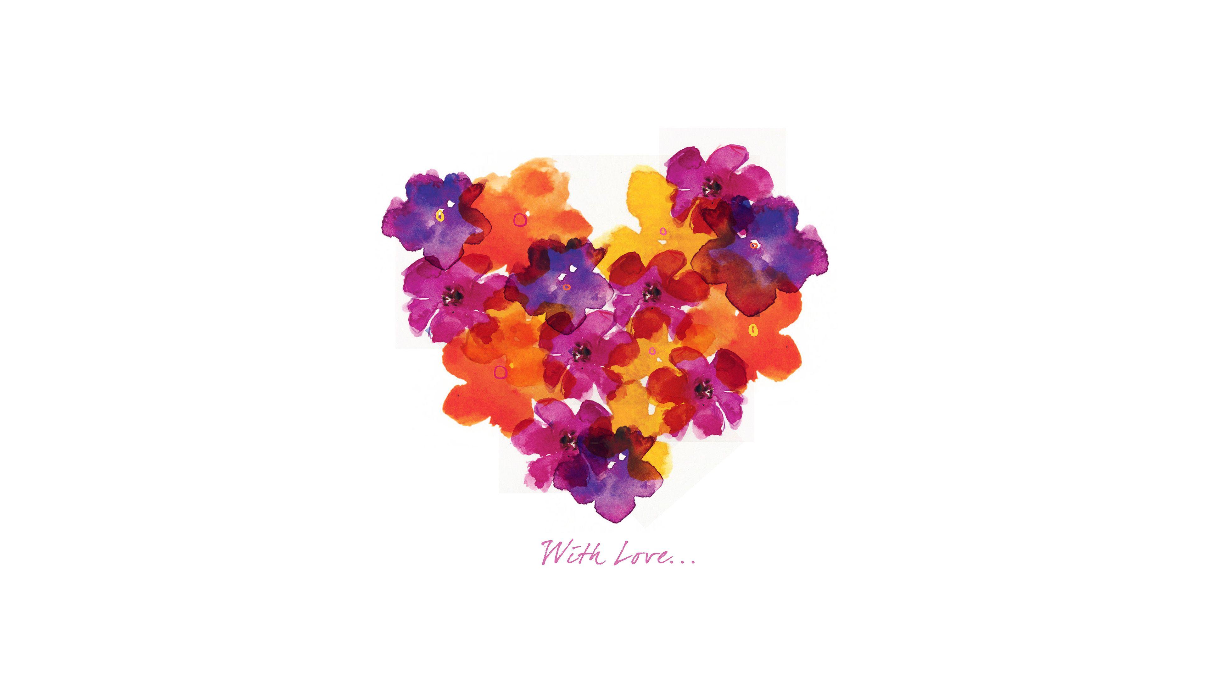 3840x2160 With Love Flower Red White Watercolor Illustration Art Wallpaper