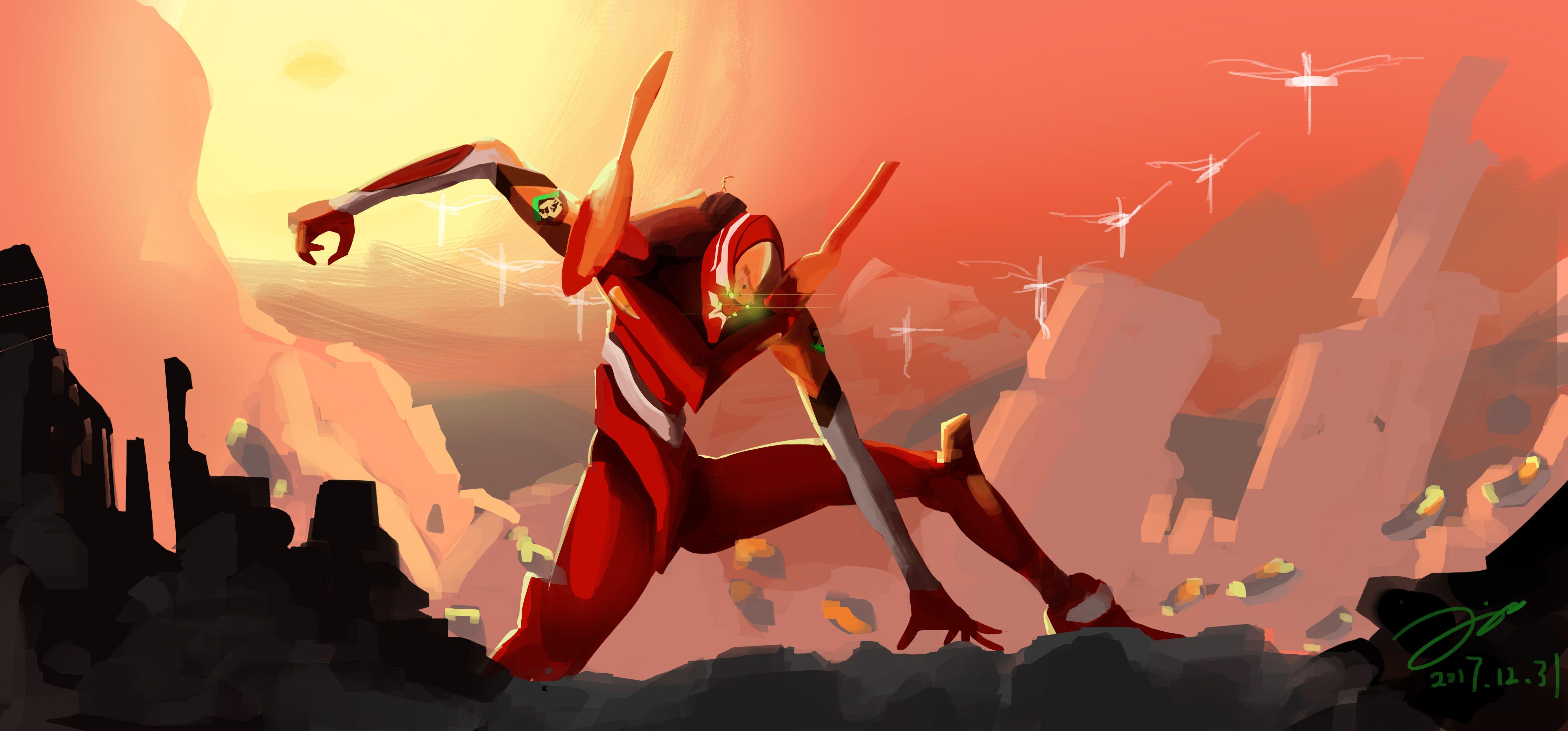 5315x2480 EVA Unit 02 Neon Genesis Evangelion Robot Wallpaper:5315x2480