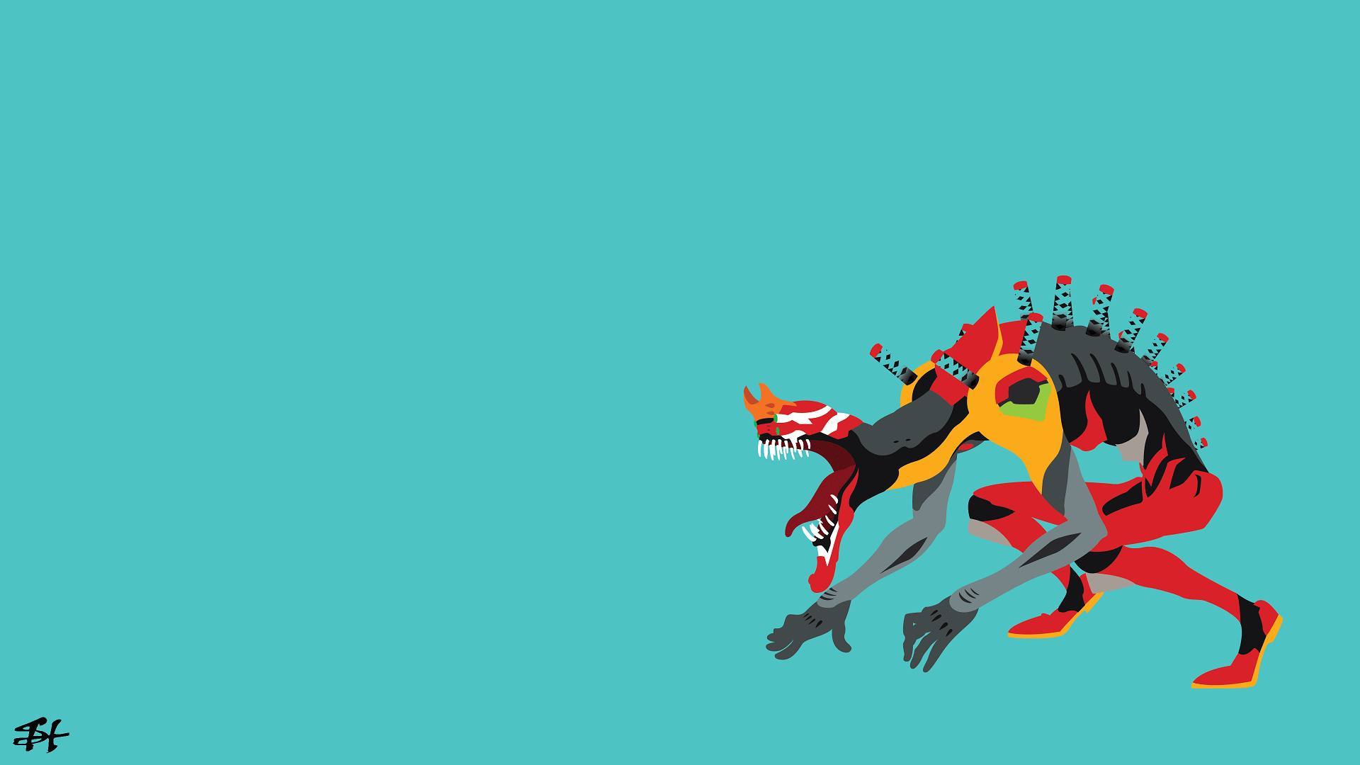 1920x1080 Neon Genesis Evangelion EVA Unit 02 Minimalism Simple Background Slezzy7 Wallpaper:1920x1080