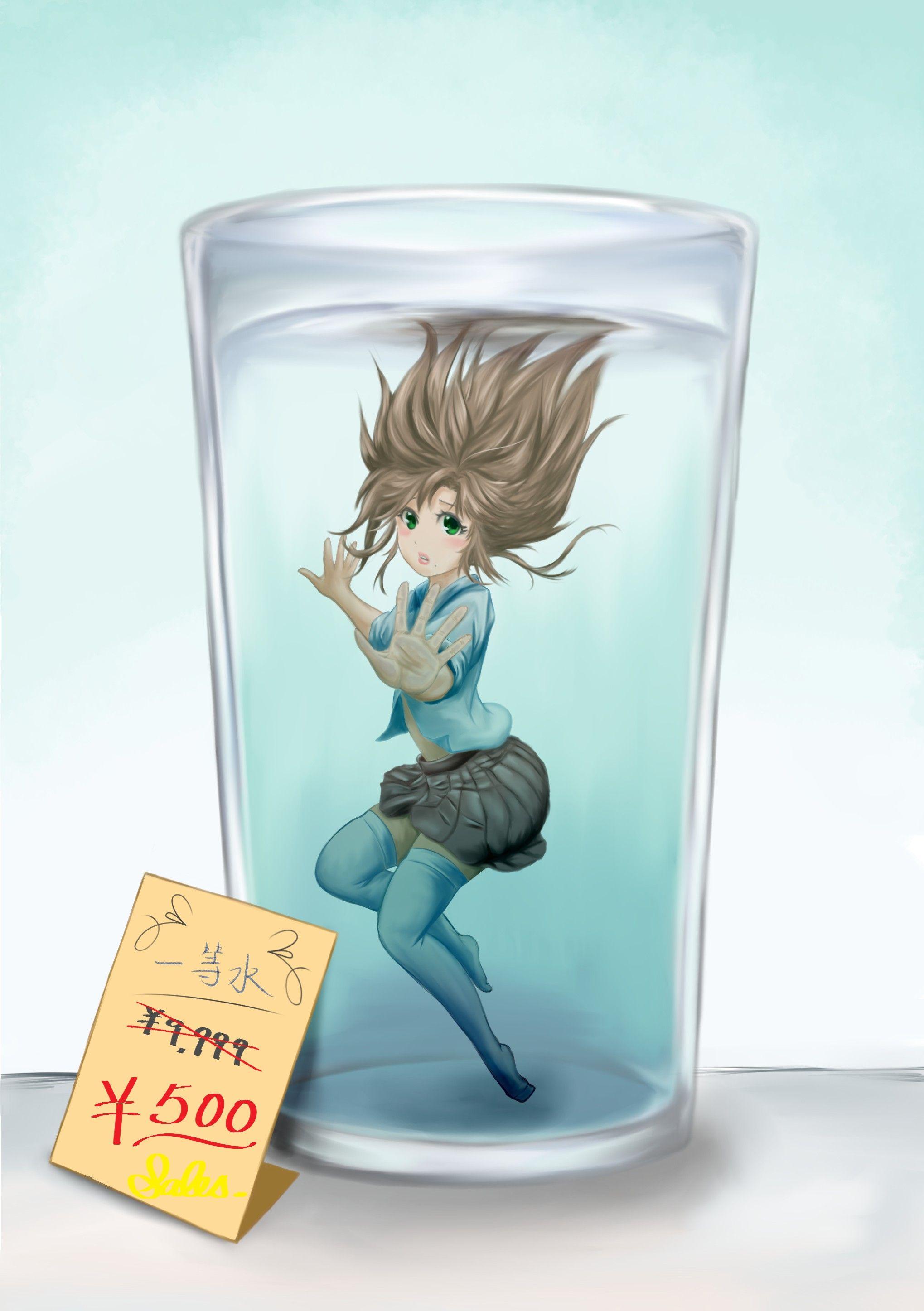 2039x2894 Anime Anime Girls Water On Glass Water Glass Long Hair Green Eyes Wallpaper:2039x2894