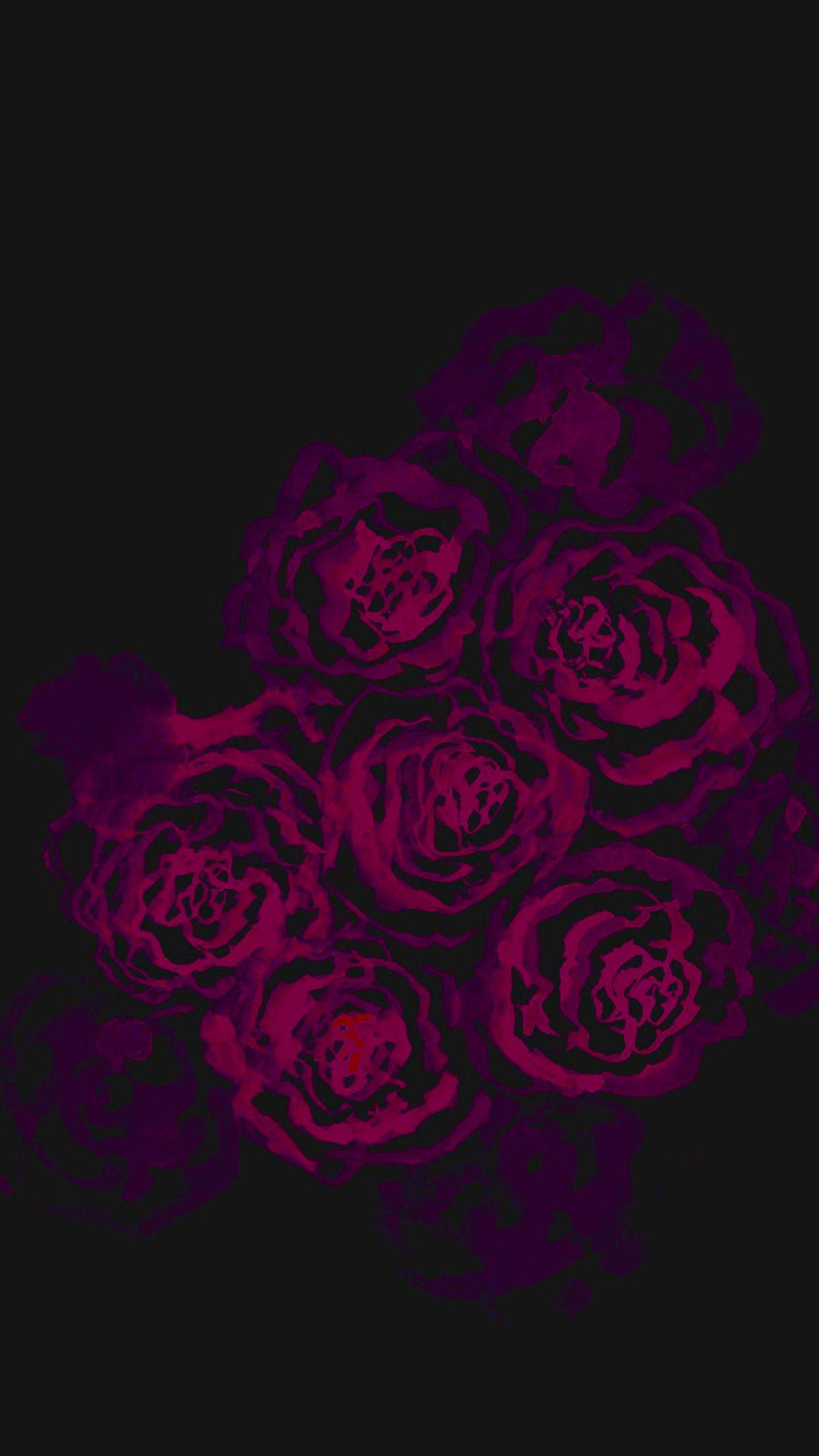 1242x2208 Black red magenta purple watercolour roses iphone wallpaper phone background lock screen