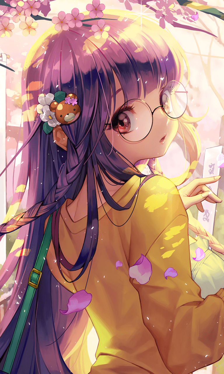 768x1280 Download 768x1280 Furyou Michi Gang Road, Anime Girl, Glasses, Sakura Tree, Cute Wallpaper for Galaxy SIV, Nokia Lumia Acer Picasso