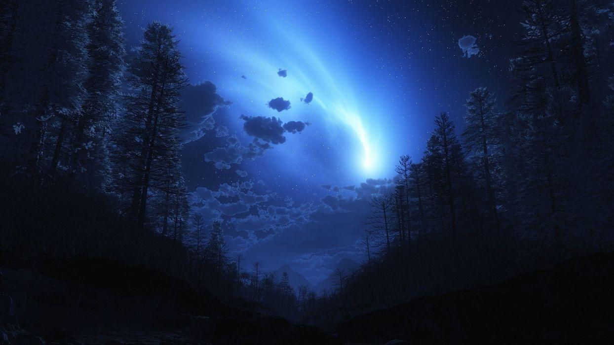 1244x700 Night forest fog sky wallpaperx1080