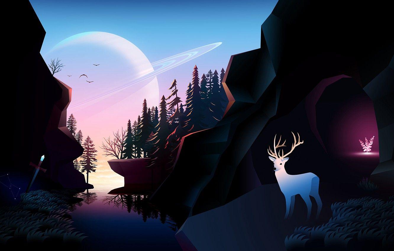 1332x850 Wallpaper Planet, Fantastic, Wallpaper, Forest, Deer image for desktop, section фантастика
