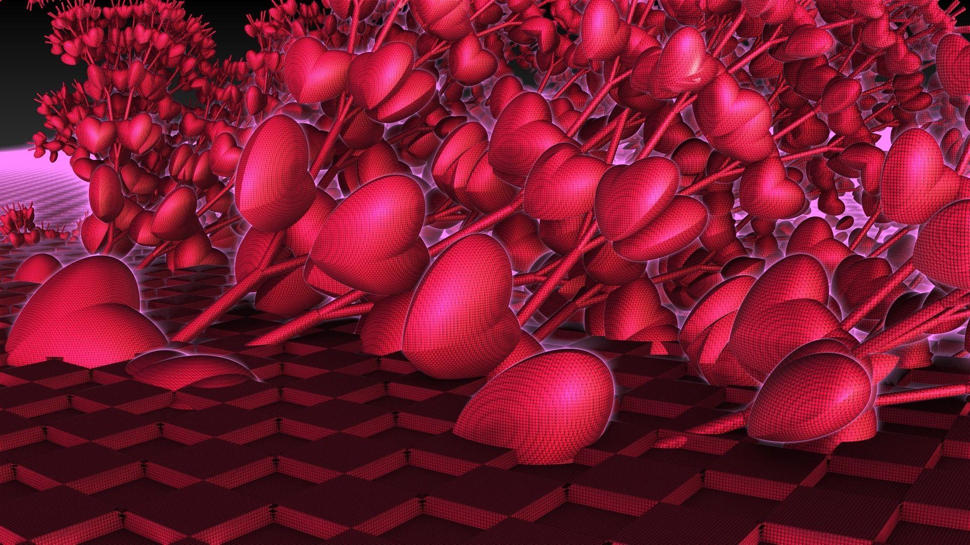 1920x1080 Wallpaper Heart, Abstract, Shape, Pink, Light HD, Picture, Image