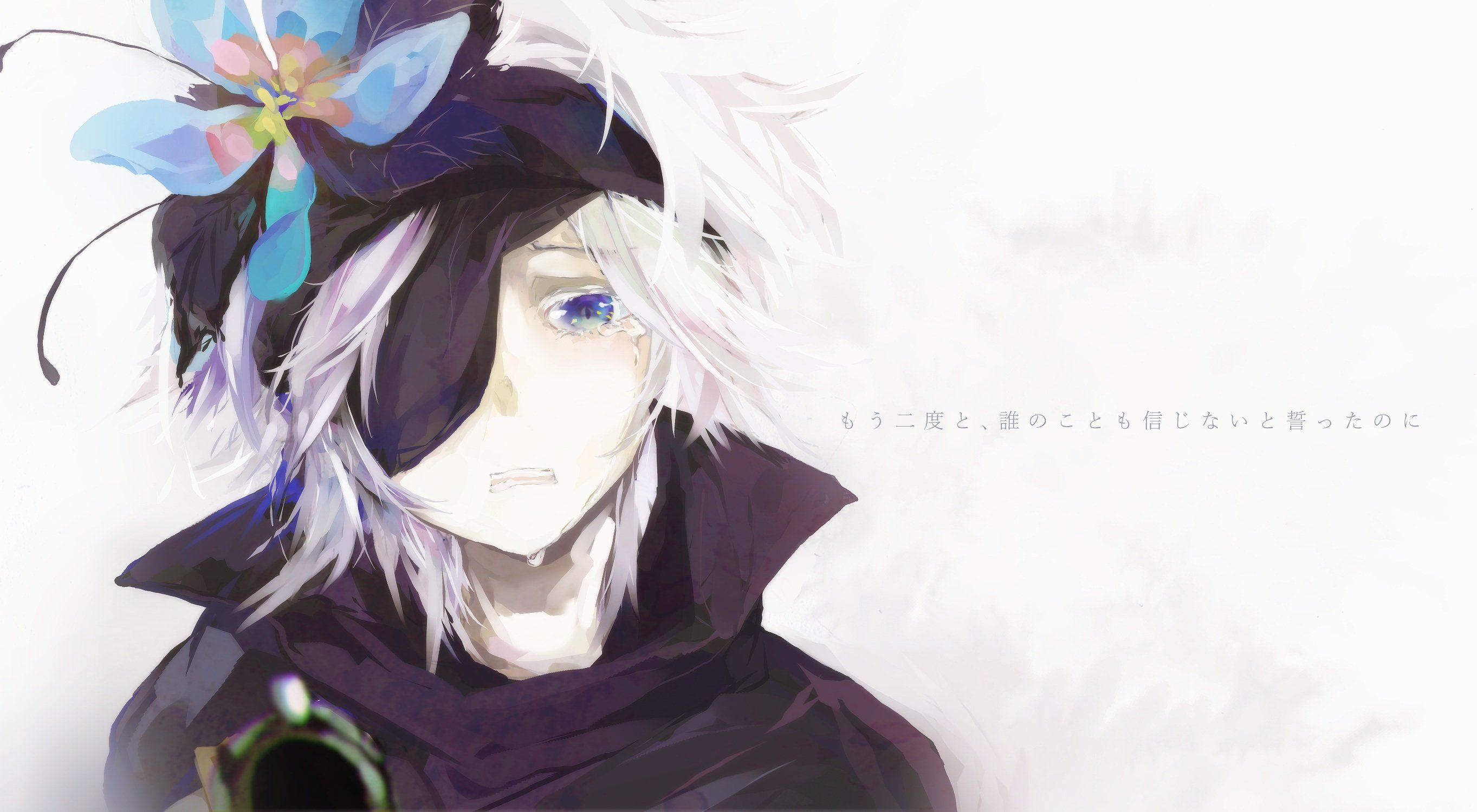2726x1500 Blue eyes crying eyepatch flamie speeddraw gun rokka no yuusha sorashiro chirol weapon white hair wallpaperx1500