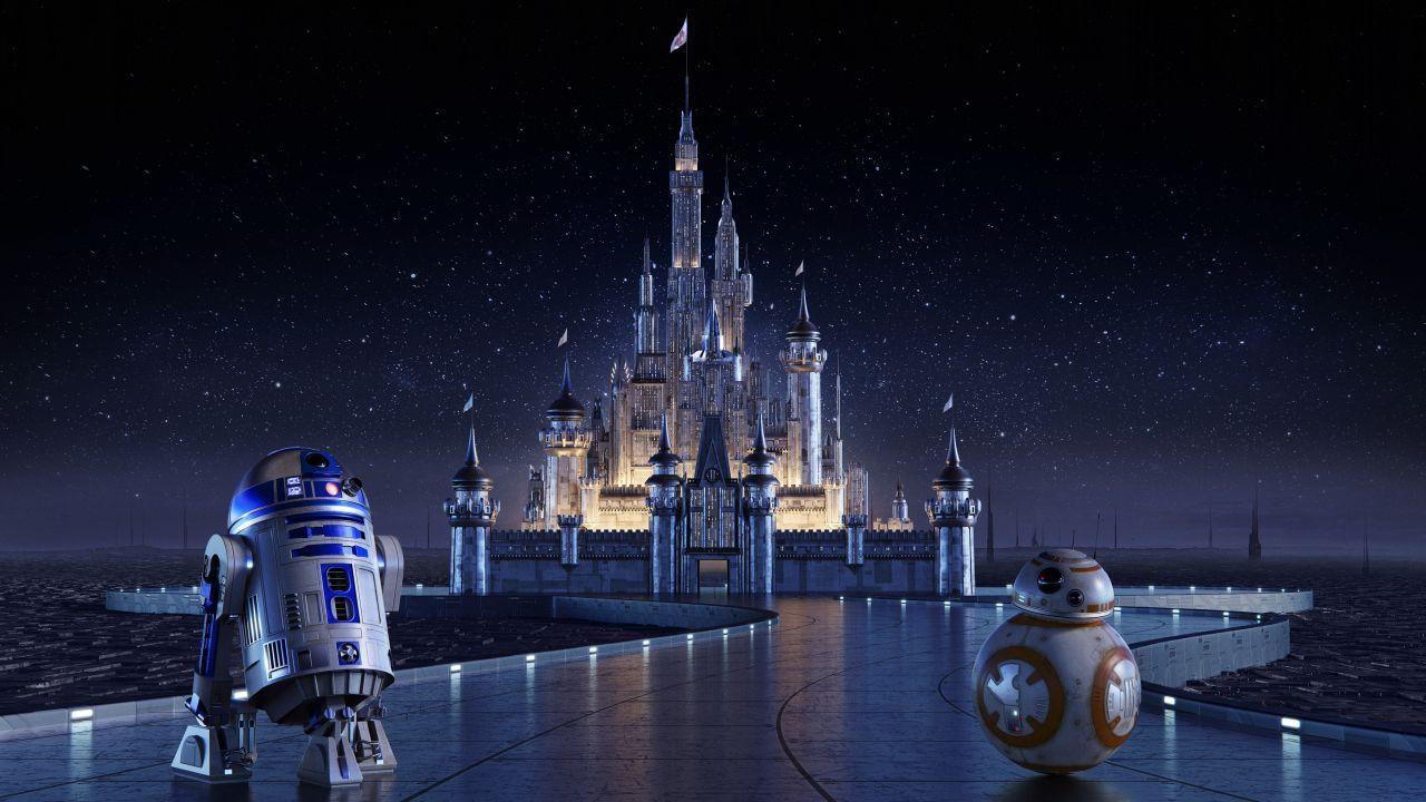 1280x720 Wallpaper Disney Castle, R2 D BB Star Wars, Cinderella Castle, 4K, Creative Graphics,. Wallpaper For IPhone, Android, Mobile And Desktop