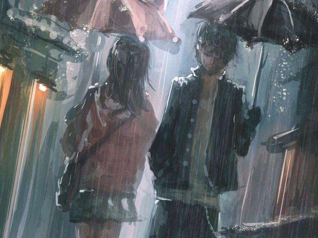 1024x768 Hình nền Anime Rain đẹp