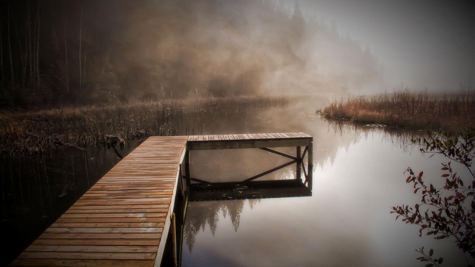 1920x1080 wallpaper Autumn, forest, rivers, docks, serene scenery HD : Widescreen : High Definition