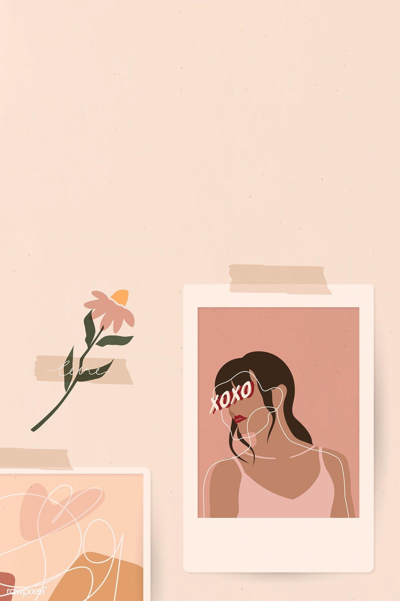 1400x2100 Download premium vector of Woman in an instant picture frame social. Feminine wall art, Illustration art girl, Aesthetic iphone wallpaper