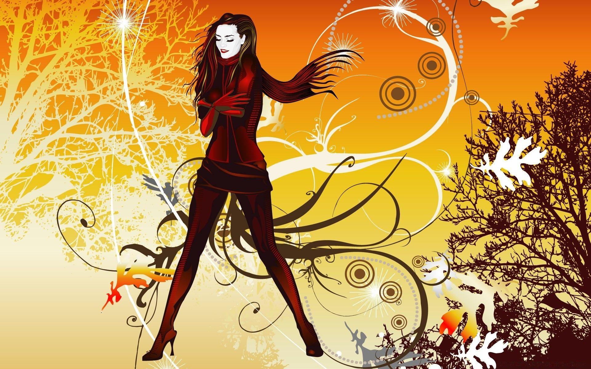 1920x1200 Autumn Girl Vector