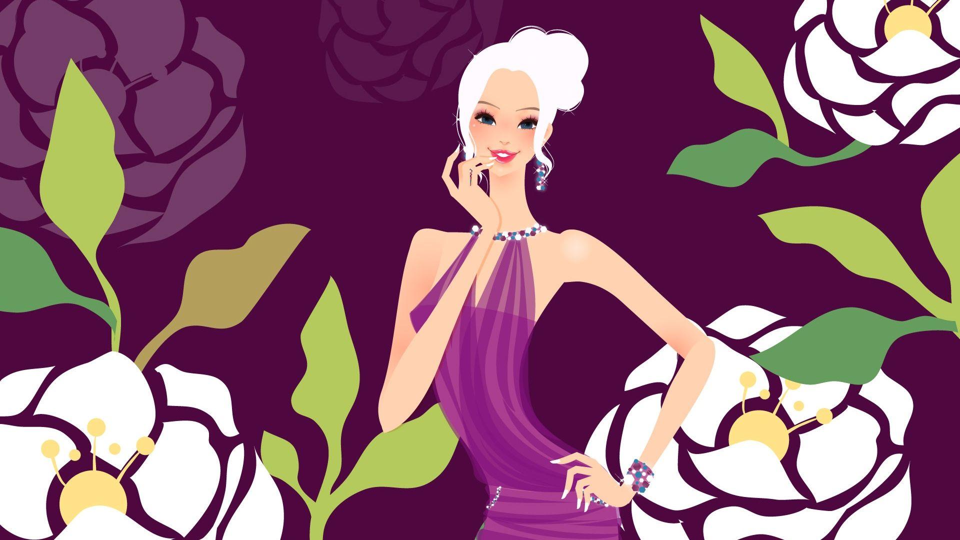 1920x1080 Wallpaper Purple dress fashion girl vector 1920x1200 HD Picture, Image