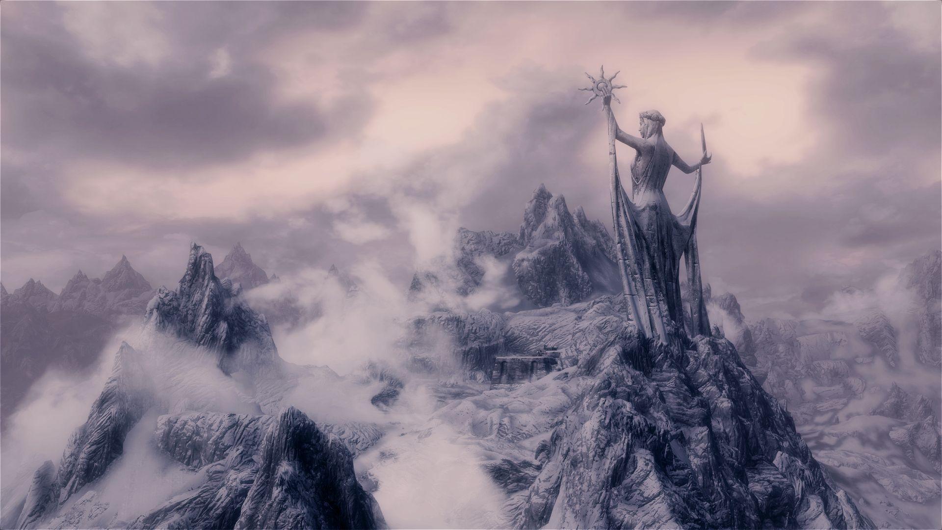 1920x1080 Wallpaper The Elder Scrolls V: Skyrim Statue on the mountain The Elder Scrolls: Fan site
