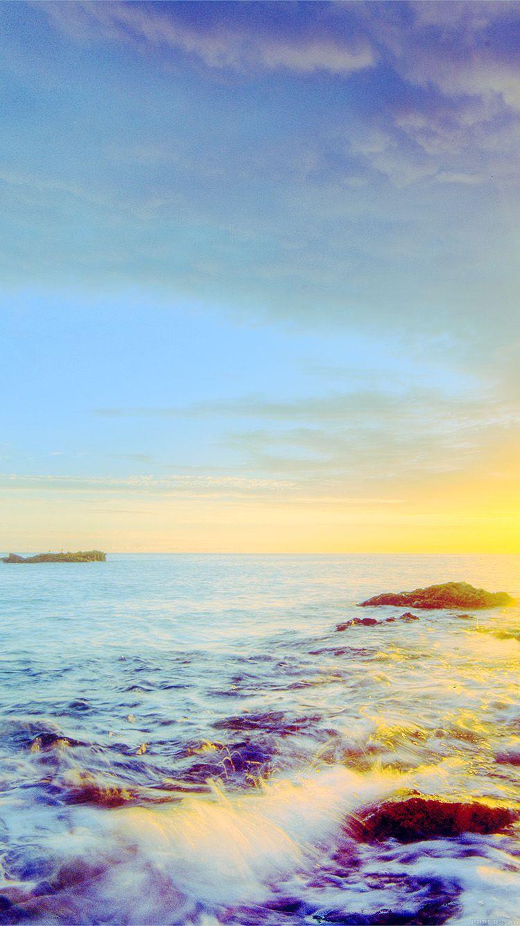 750x1334 Sunshine Evening Sunset Beach Rock Nature Blue