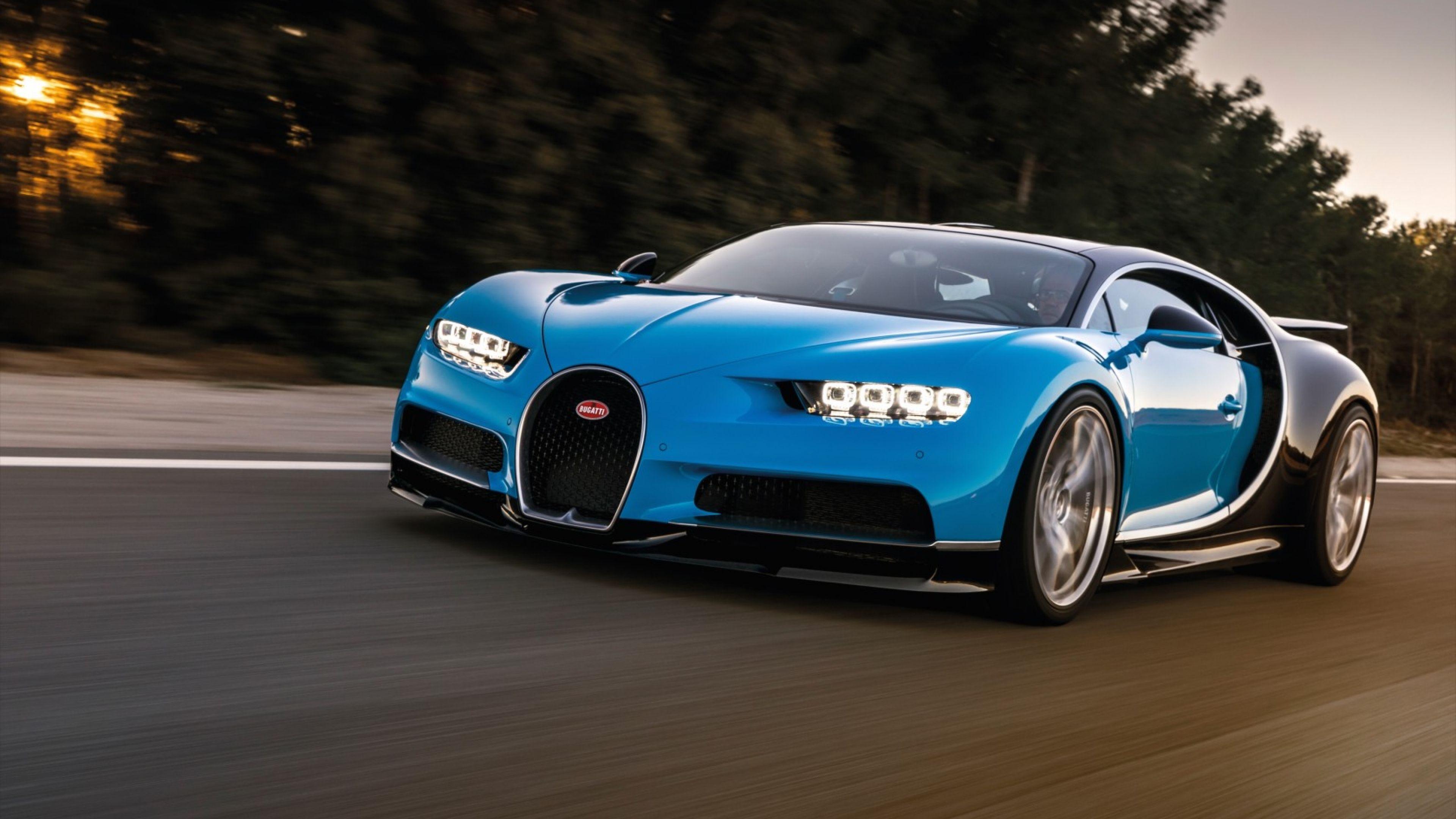 3840x2160 Wallpaper bugatti, chiron, blue, side view