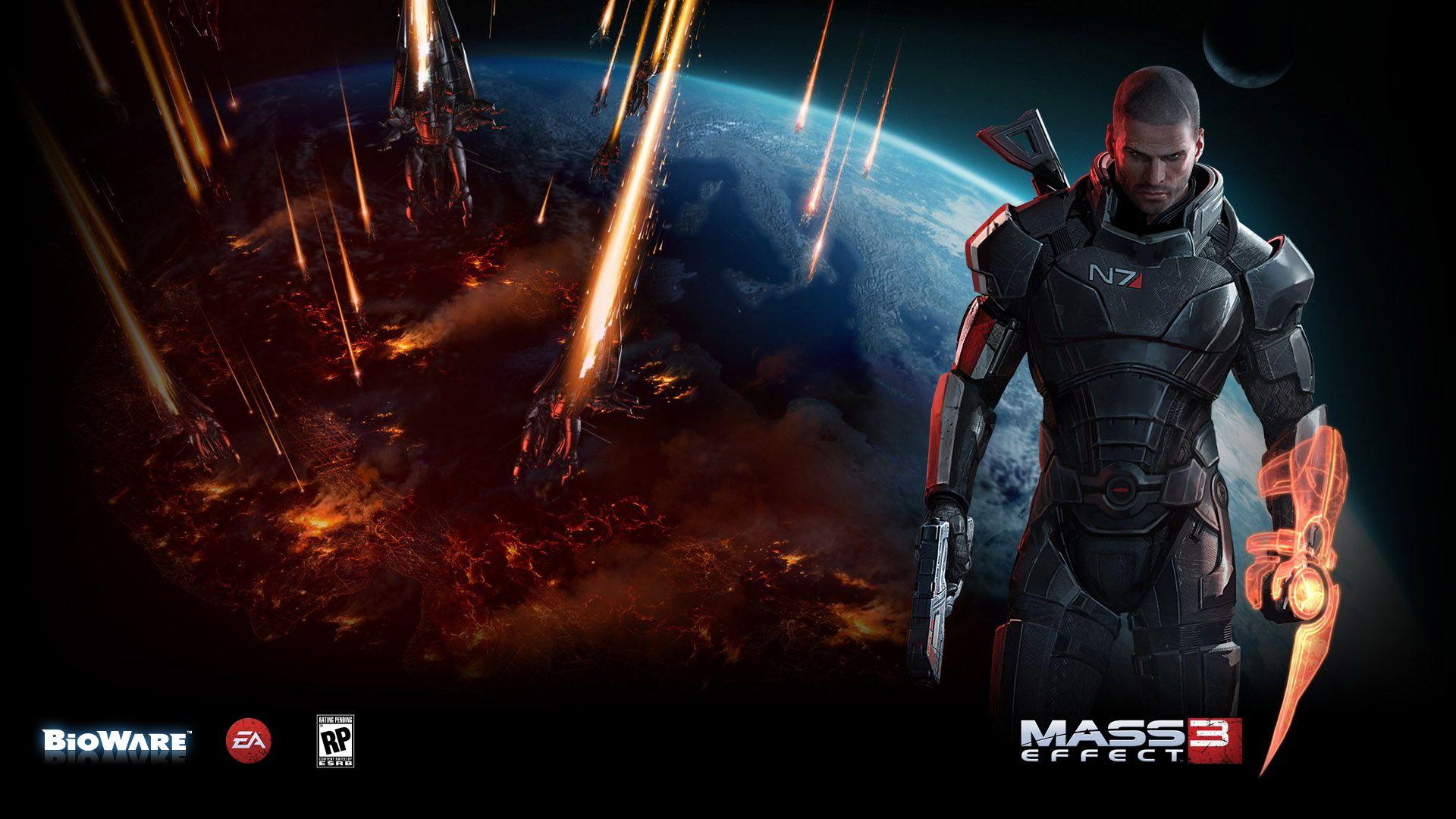 1920x1080 Mass Effect 3 Earth Back Extended shows the Fall of Earth followed by Epic Human vs Reaper Battle