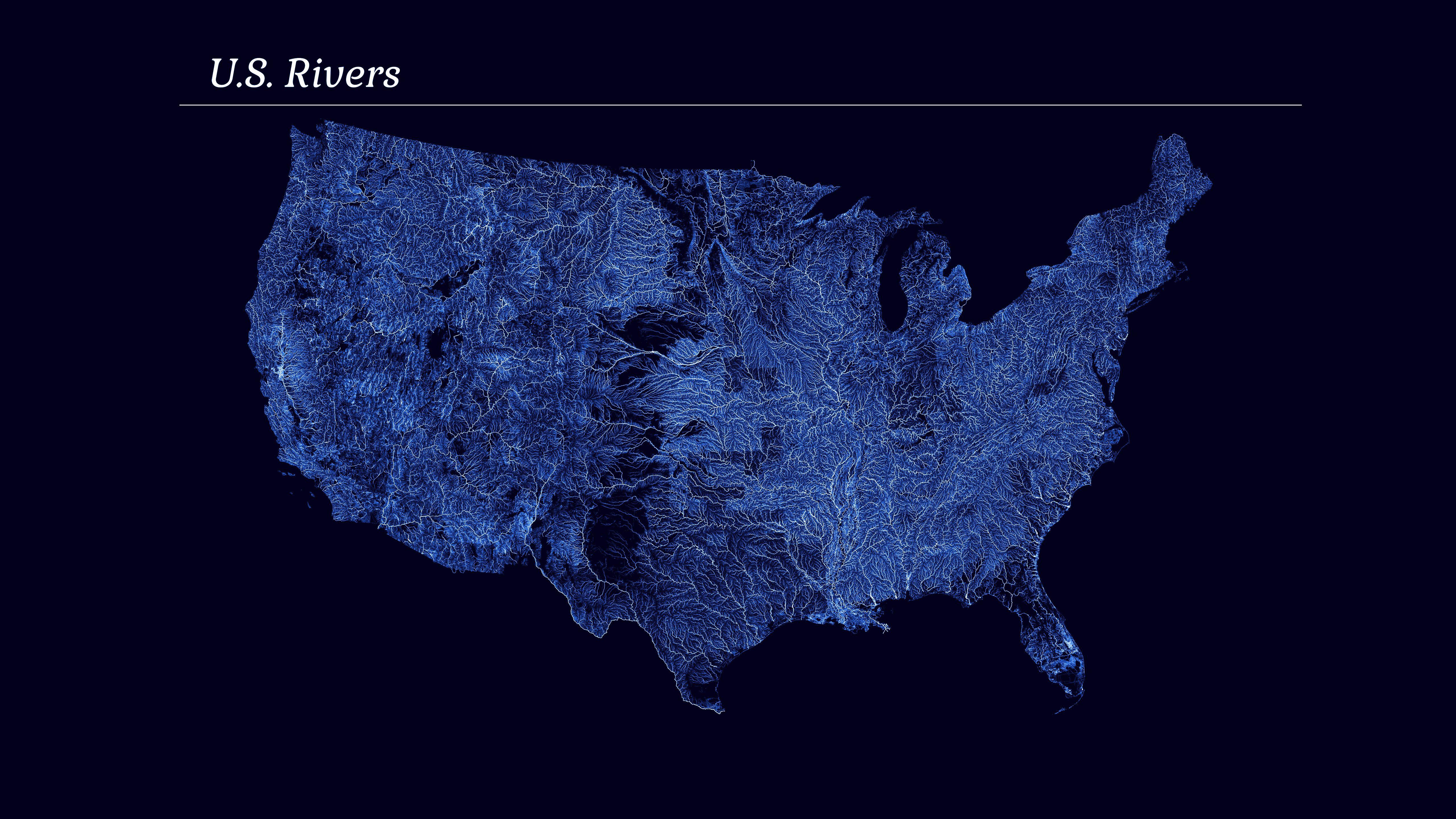5120x2880 River Trance: I made a Retina 5K wallpaper from USGS data