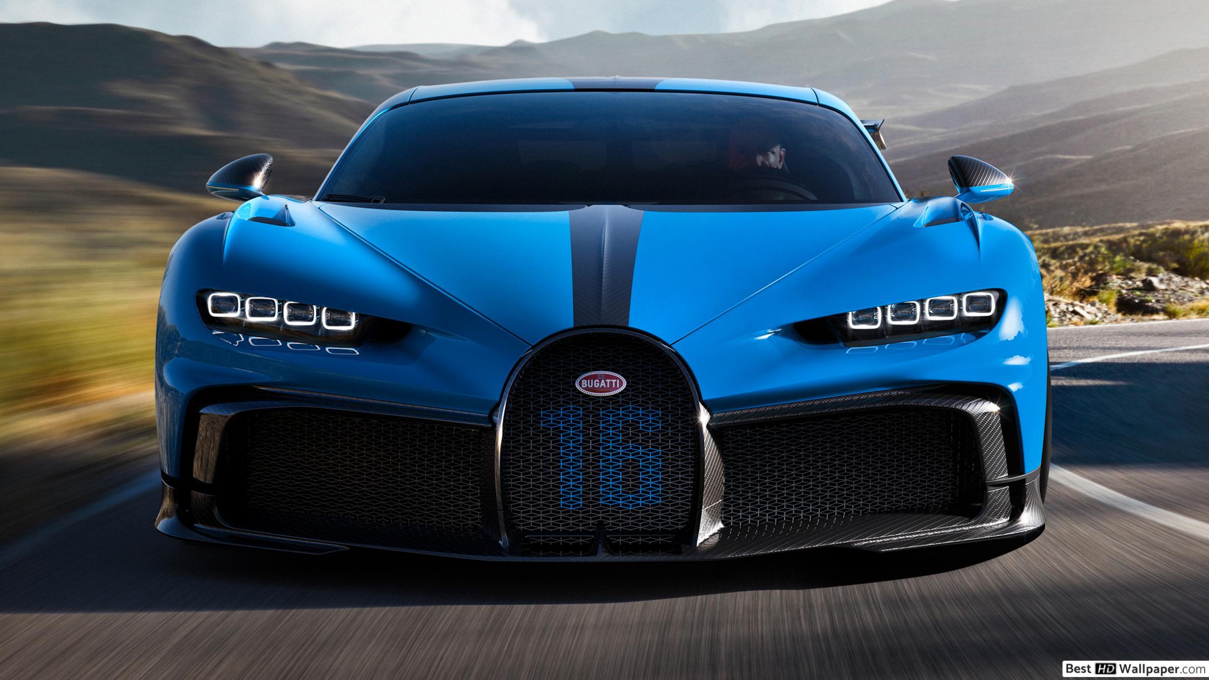 2400x1350 Blue Bugatti chiron front side view HD wallpaper download