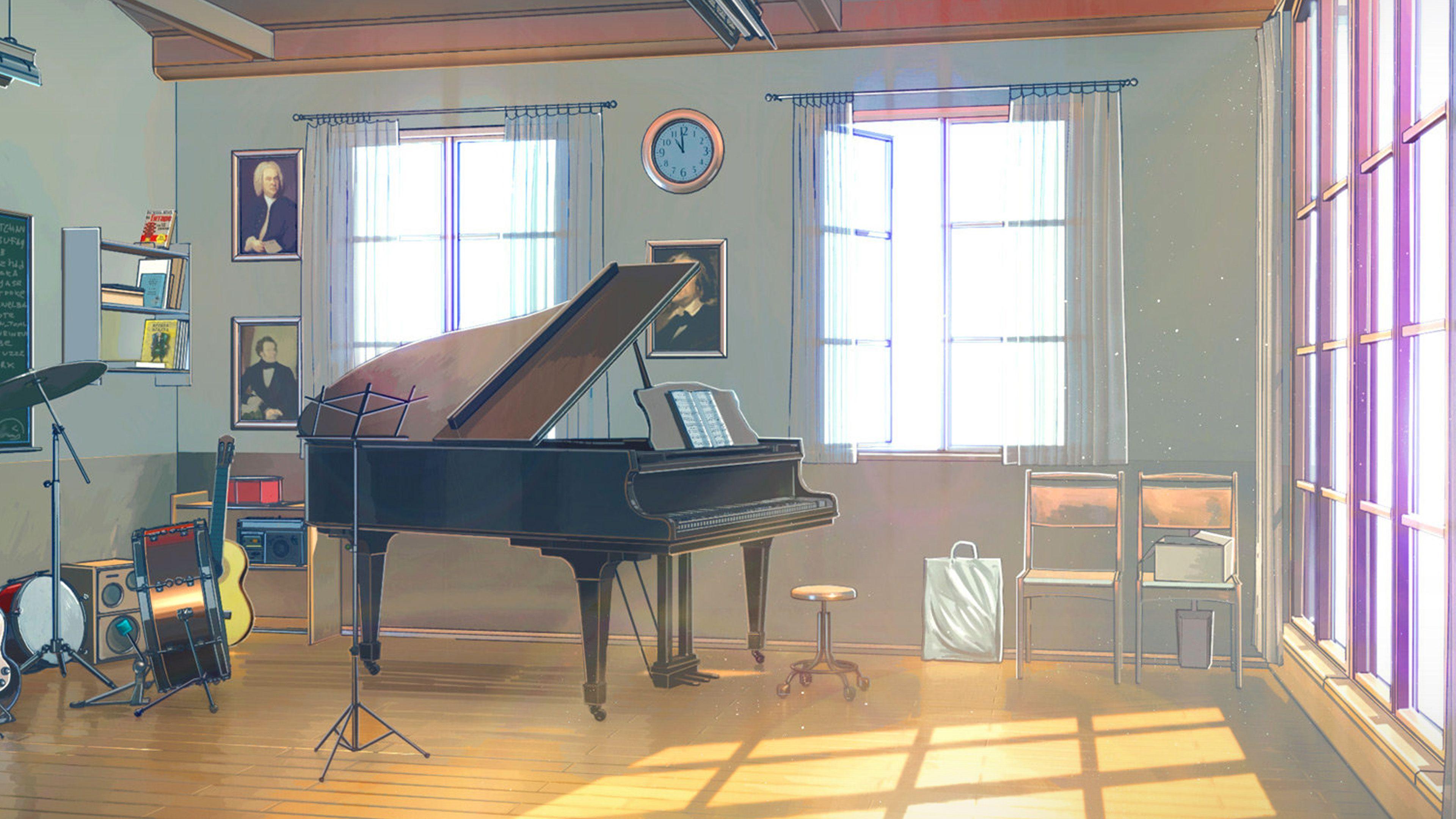 3840x2160 wallpaper for desktop, laptop. arseniy chebynkin music room piano illustration art