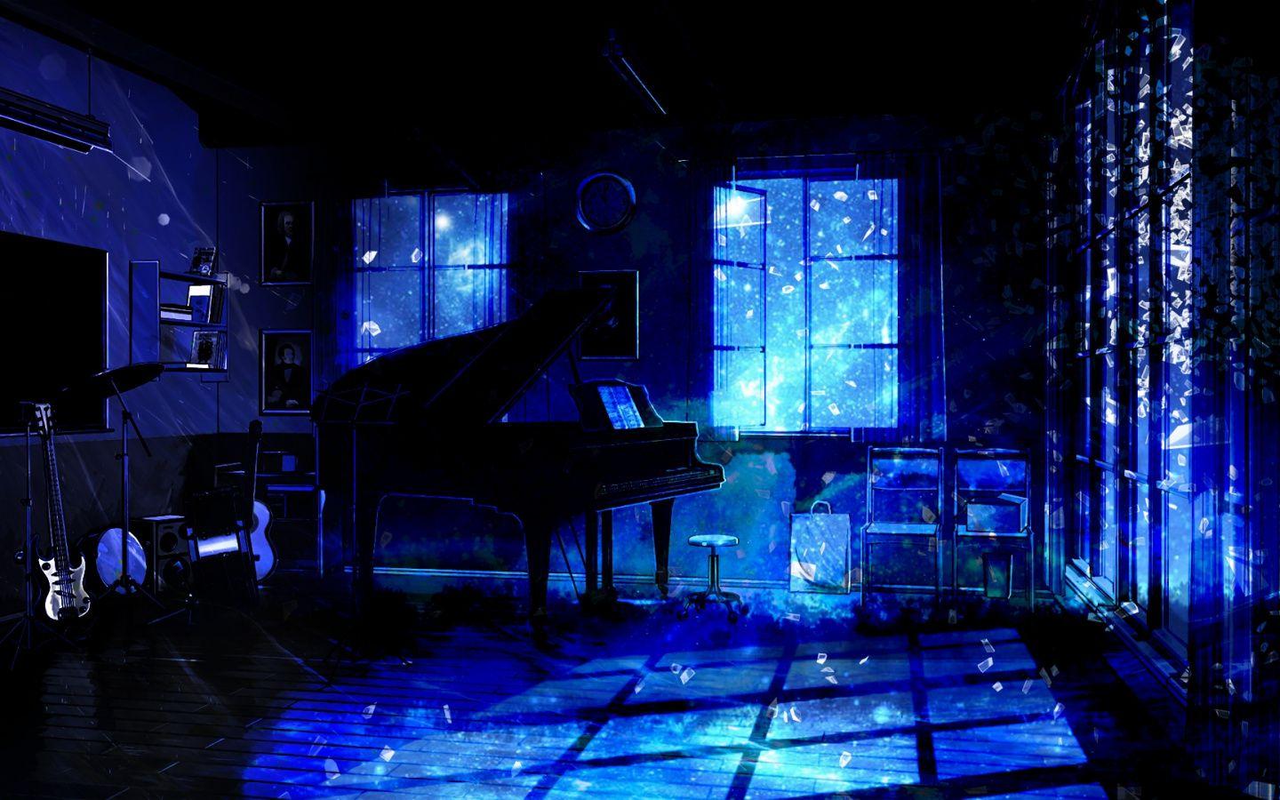 1440x900 Download Music room, piano, anime, original, dark wallpaper, 1440x Widescreen 16: Widescreen