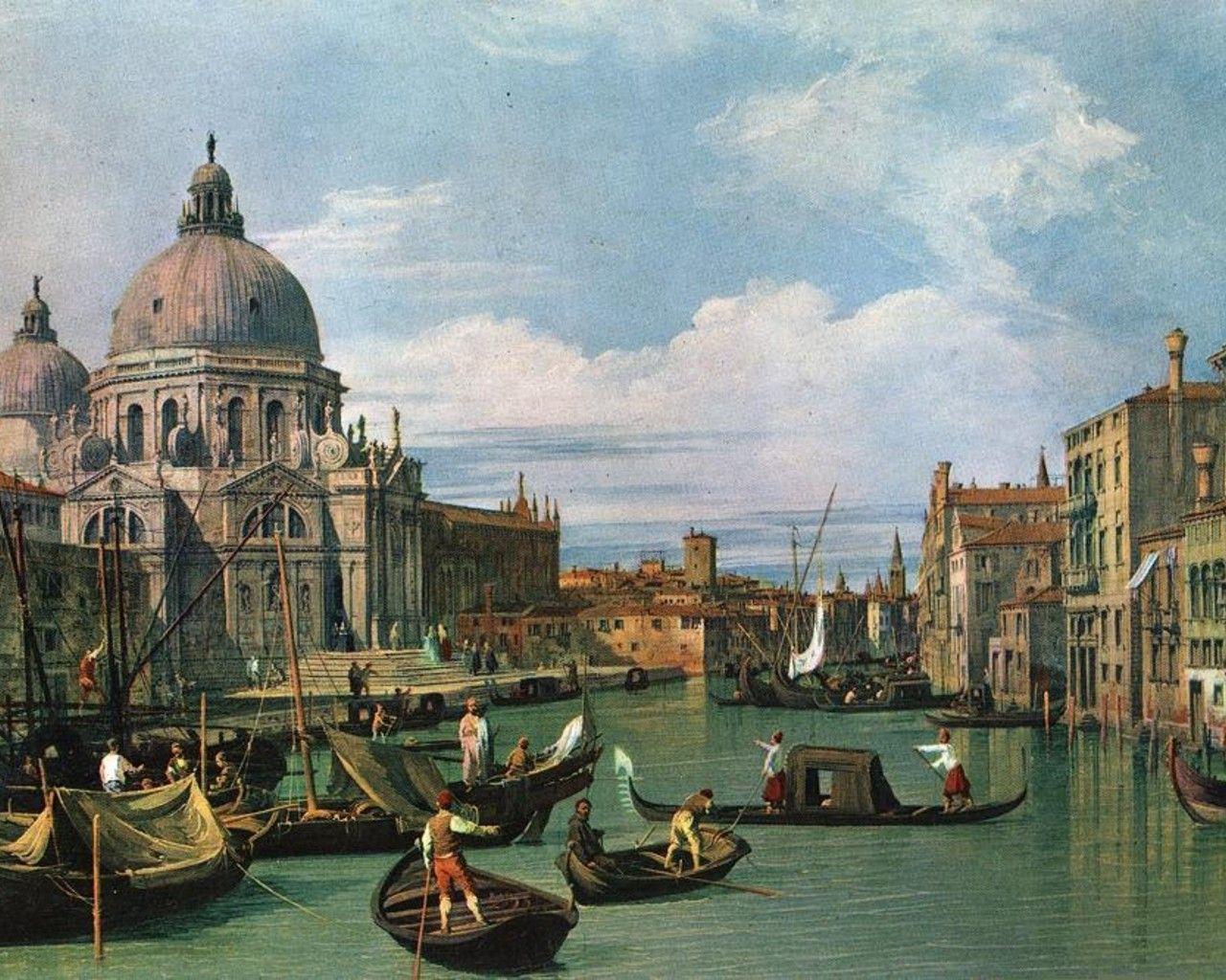 1280x1024 Medieval: Canaletto Grand Canal Salute Church Painting Eighteenth