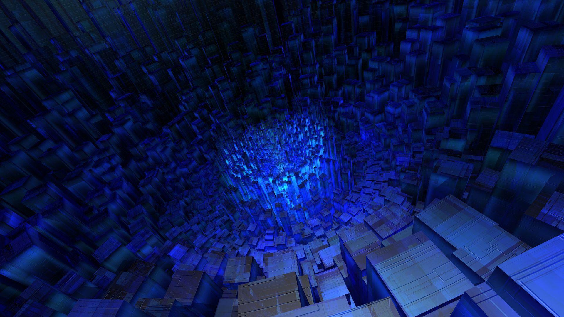1920x1080 3D Blue Cube Tunnel hình nền.  HD 3D và trừu tượng