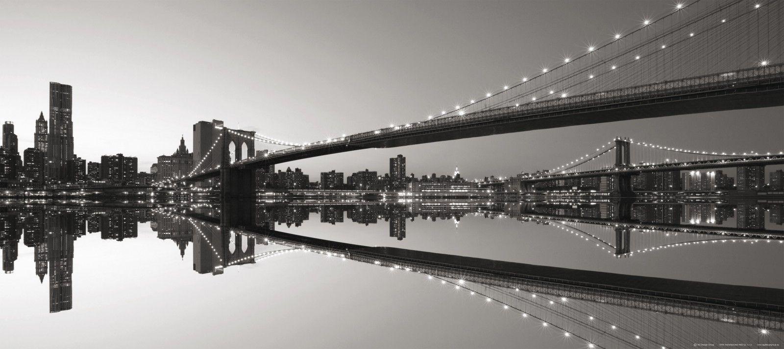 1600x713 Wall mural wallpaper bridge Brooklyn Bridge New York NYC Brooklyn photo 90 cm x 202 cm / 35.43 x 2.21 yd