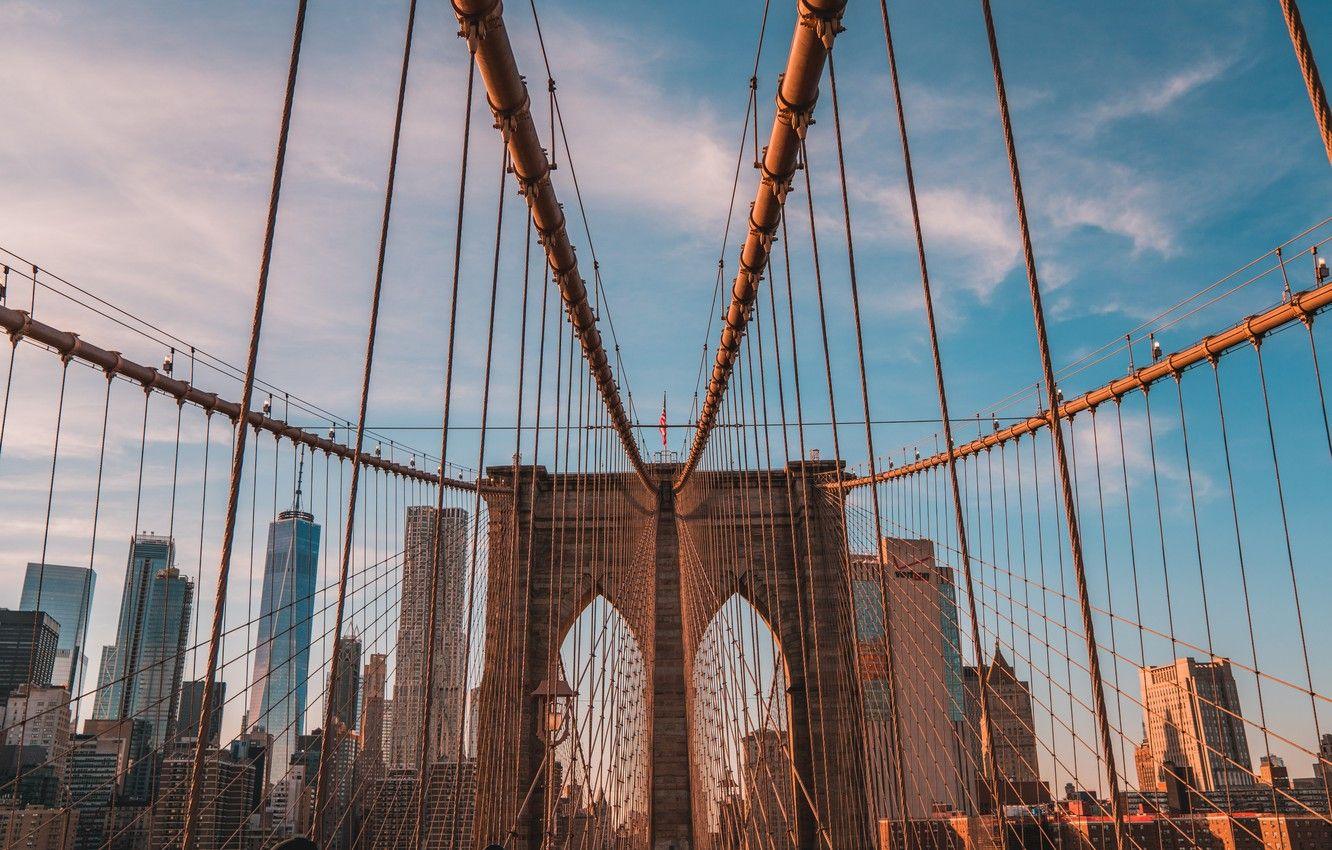 1332x850 Wallpaper bridge, city, the city, movement, city, street, New York, USA, USA, Brooklyn bridge, bridge, New York, Street, motion, cities, NY image for desktop, section город