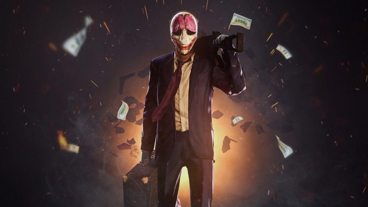 1280x720 Wallpaper Payday game, shooter, stealth, FPS, Houston, clown, suit, rifle, money, robbery, bank, Games