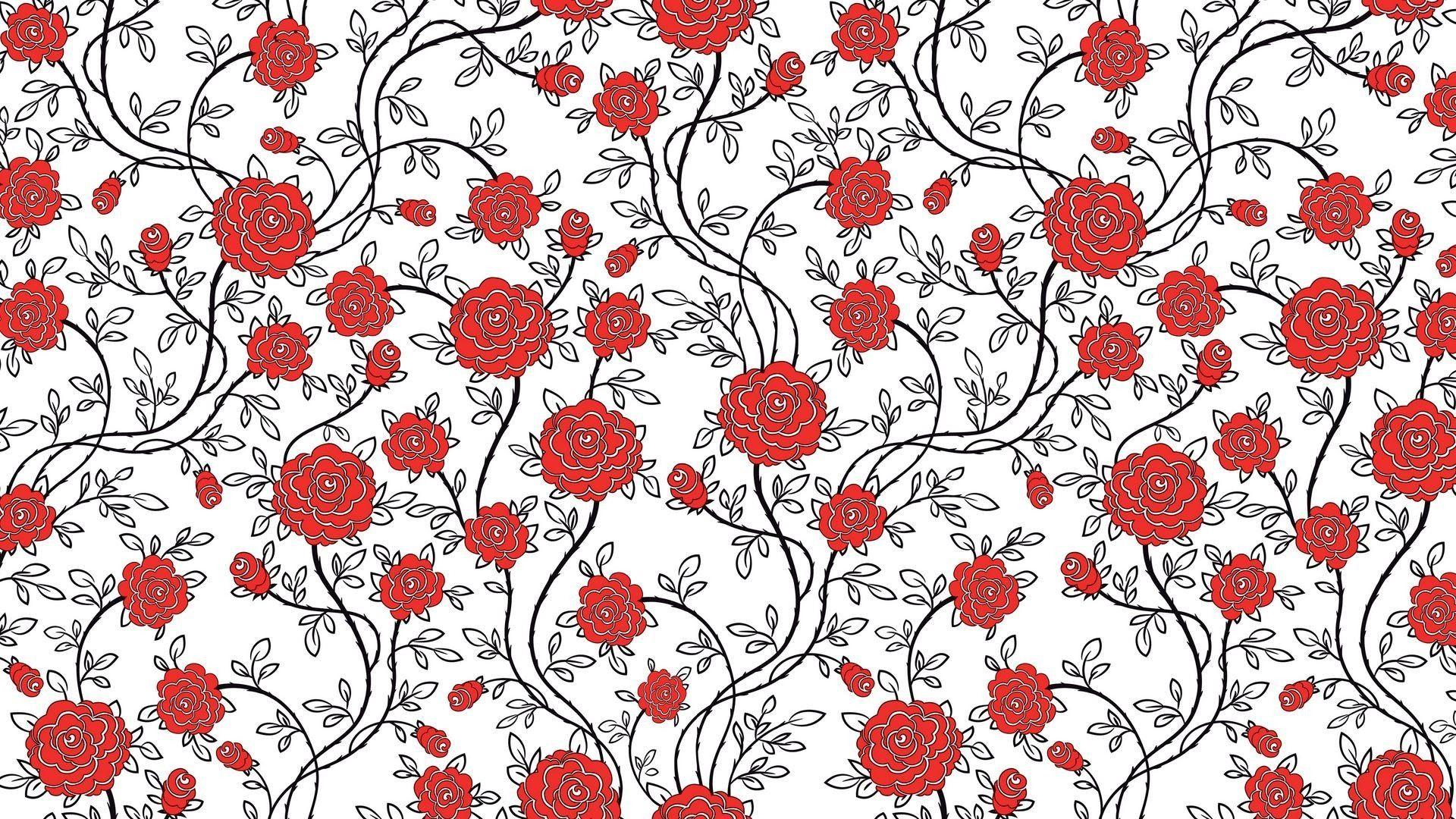 Hình nền 1920x1080 Red Flowers Pattern.  1920x1080